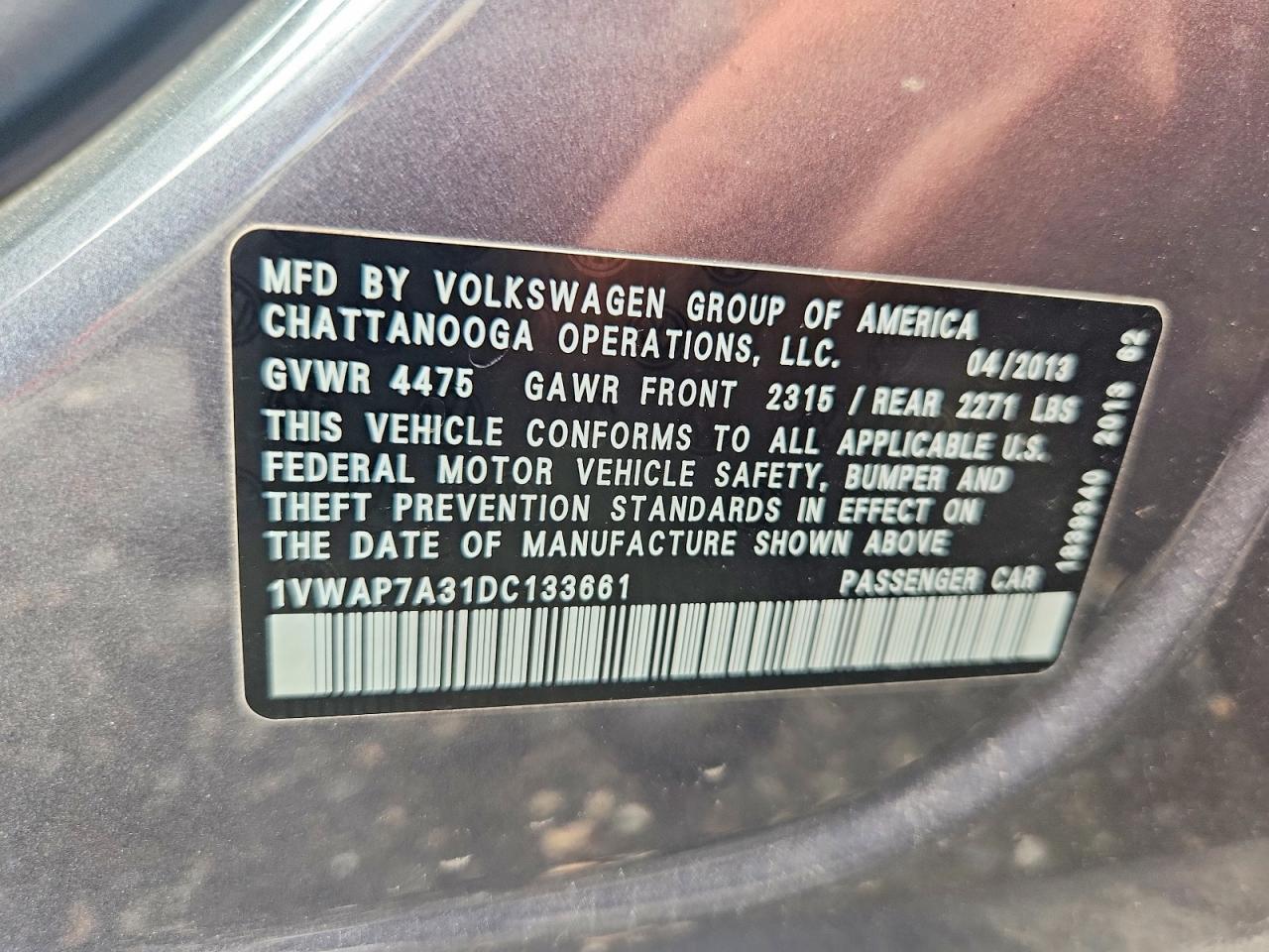 2013 Volkswagen Passat S Gray vin: 1VWAP7A31DC133661