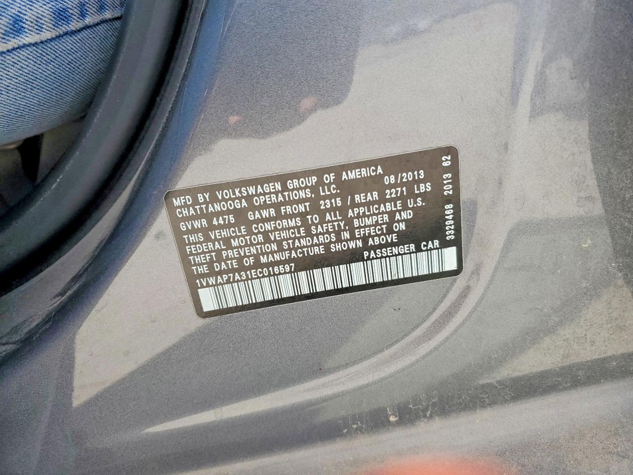 2014 Volkswagen Passat S Gray vin: 1VWAP7A31EC016597