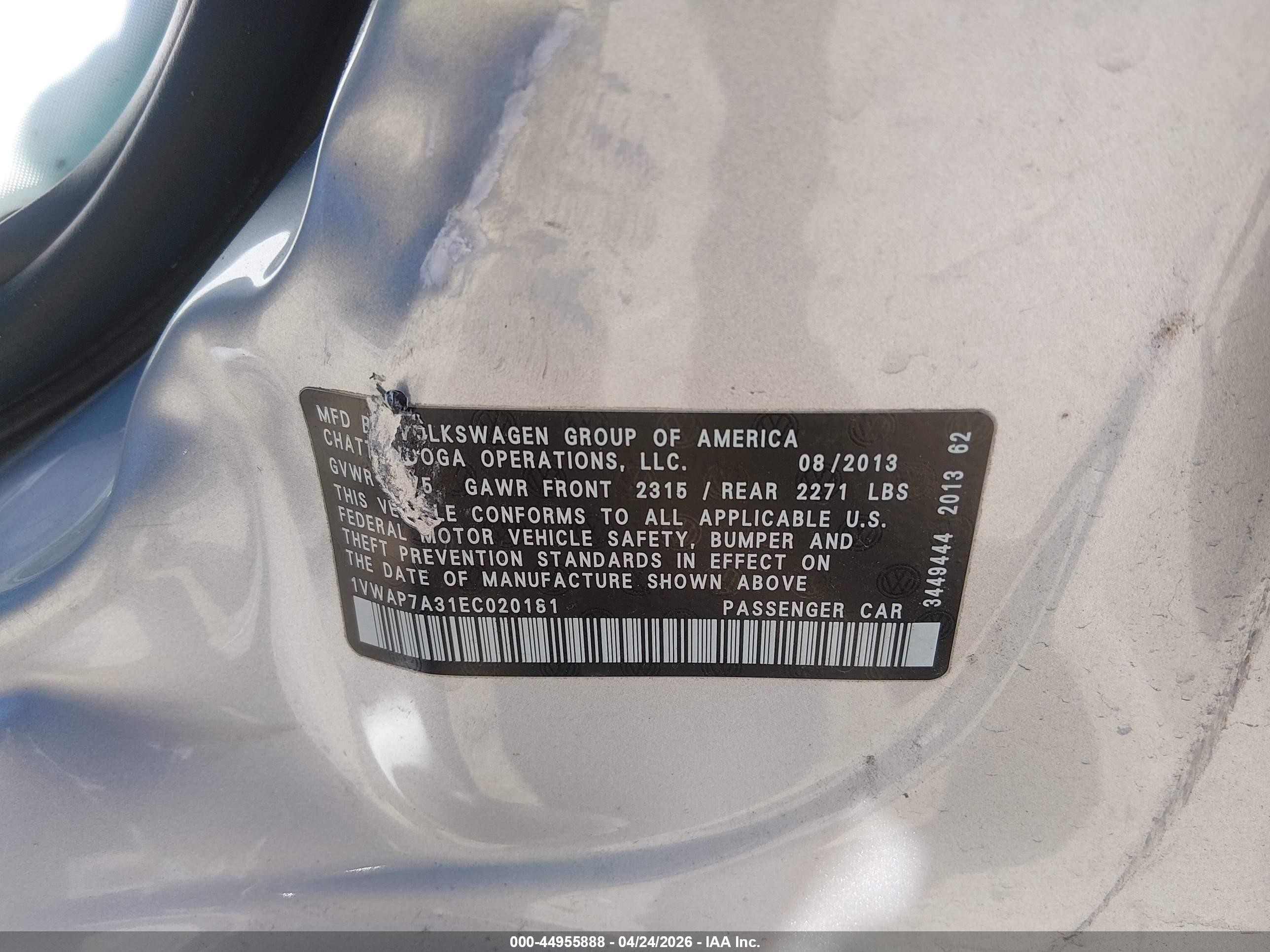 2014 Volkswagen Passat 2.5l S Silver vin: 1VWAP7A31EC020181