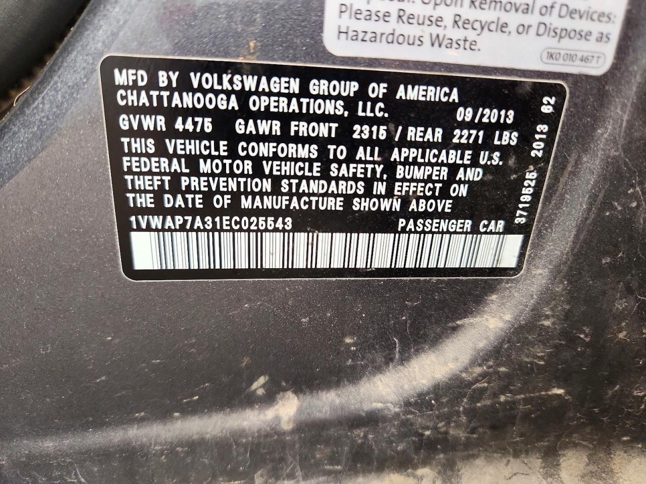 2014 Volkswagen Passat S Gray vin: 1VWAP7A31EC025543