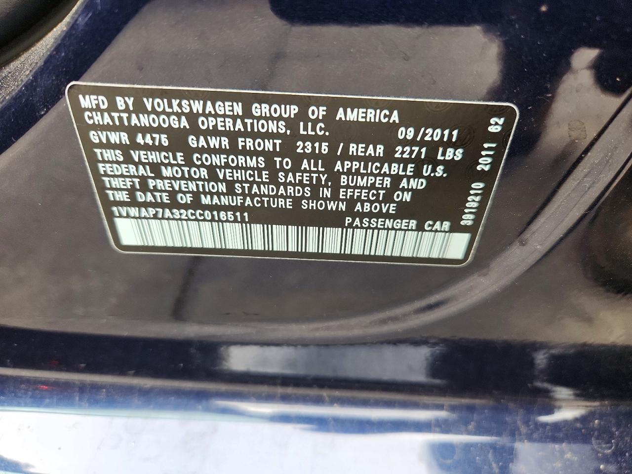 2012 Volkswagen Passat S Blue vin: 1VWAP7A32CC016511