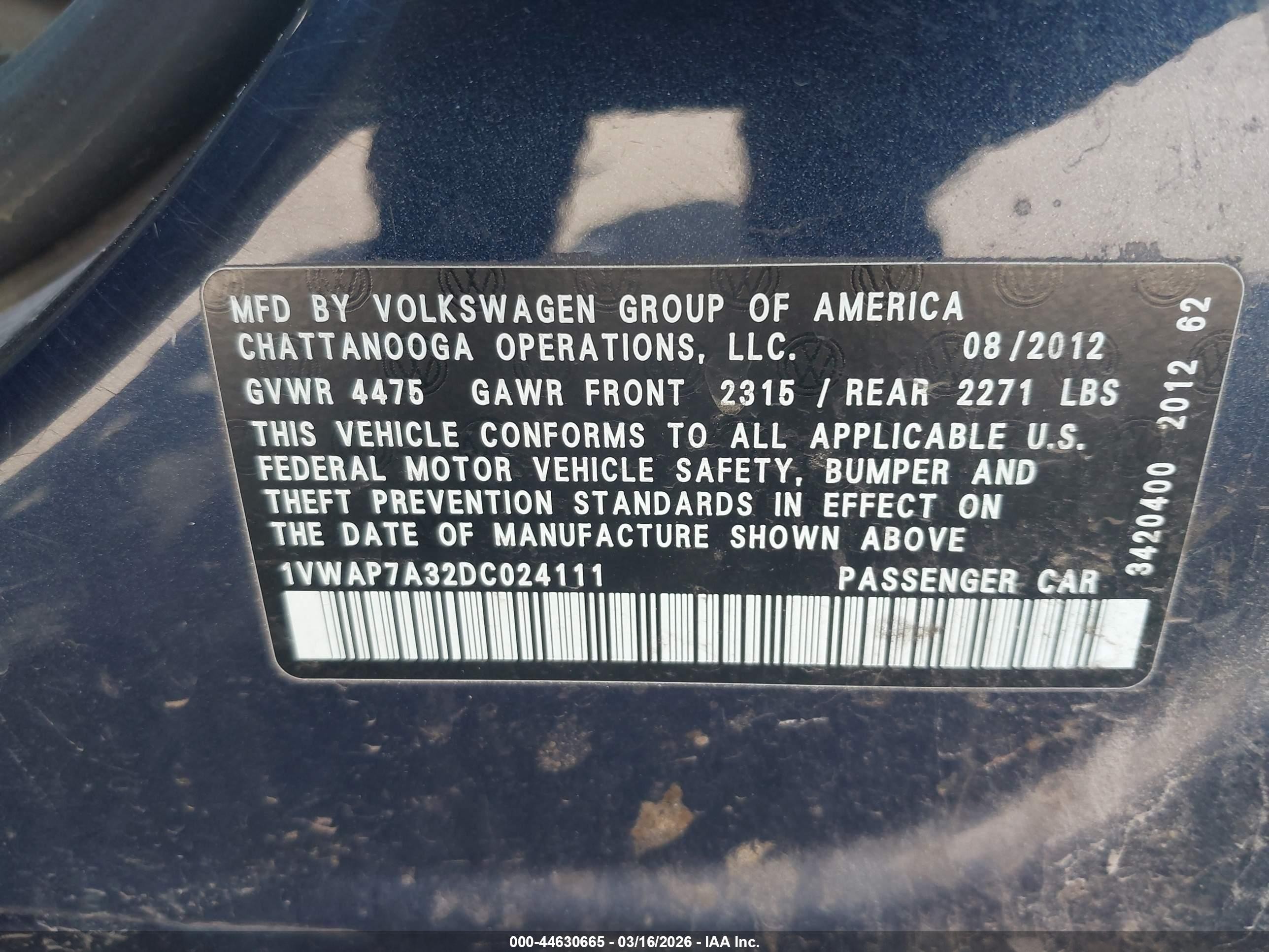 2013 Volkswagen Passat S Blue vin: 1VWAP7A32DC024111