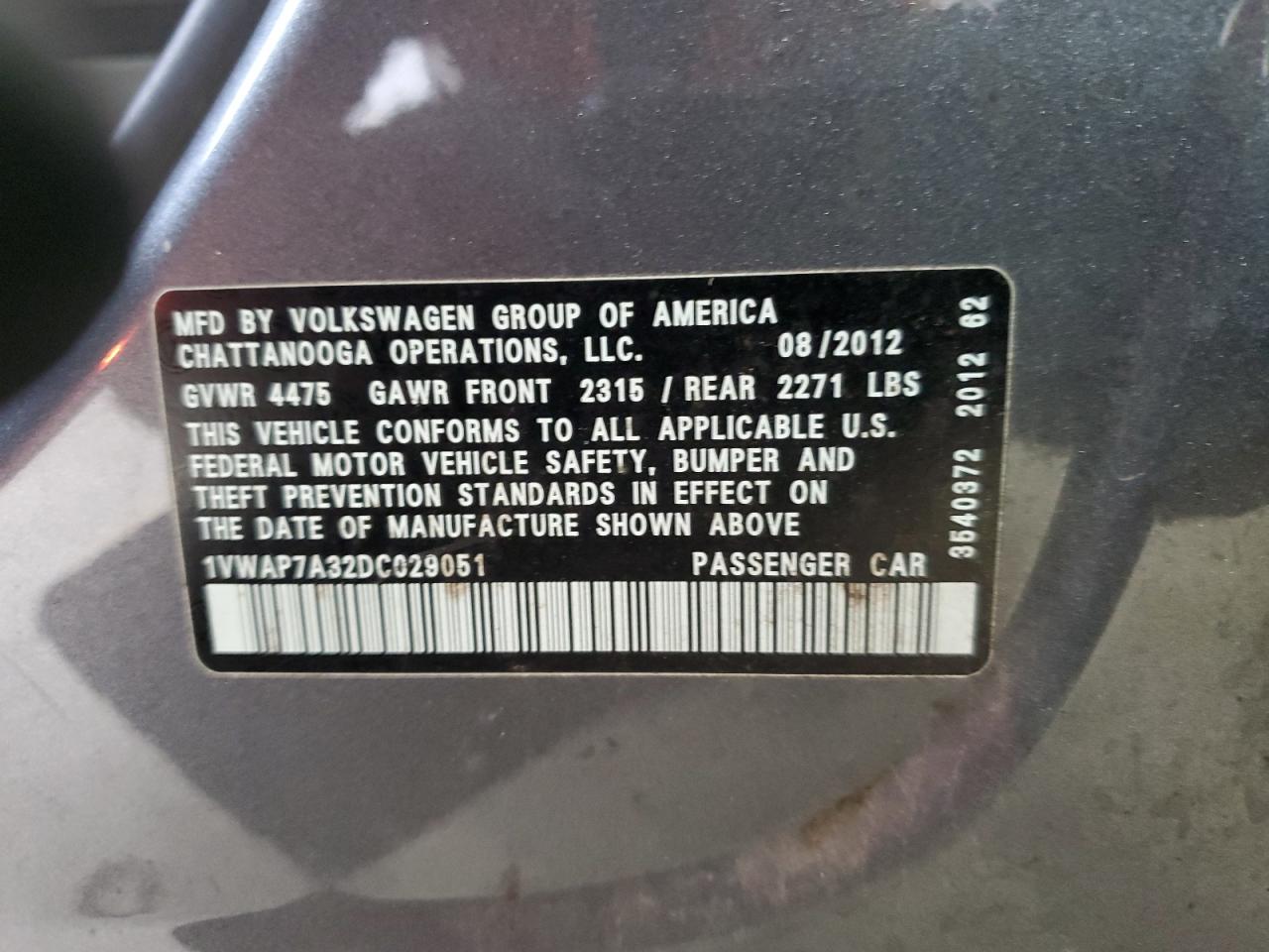 2013 Volkswagen Passat S Gray vin: 1VWAP7A32DC029051