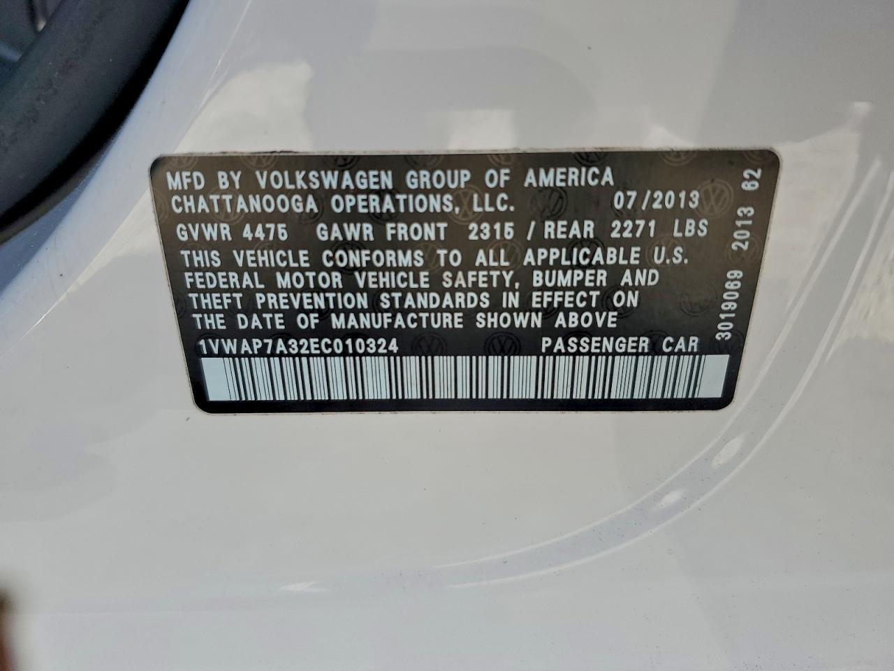 2014 Volkswagen Passat S White vin: 1VWAP7A32EC010324