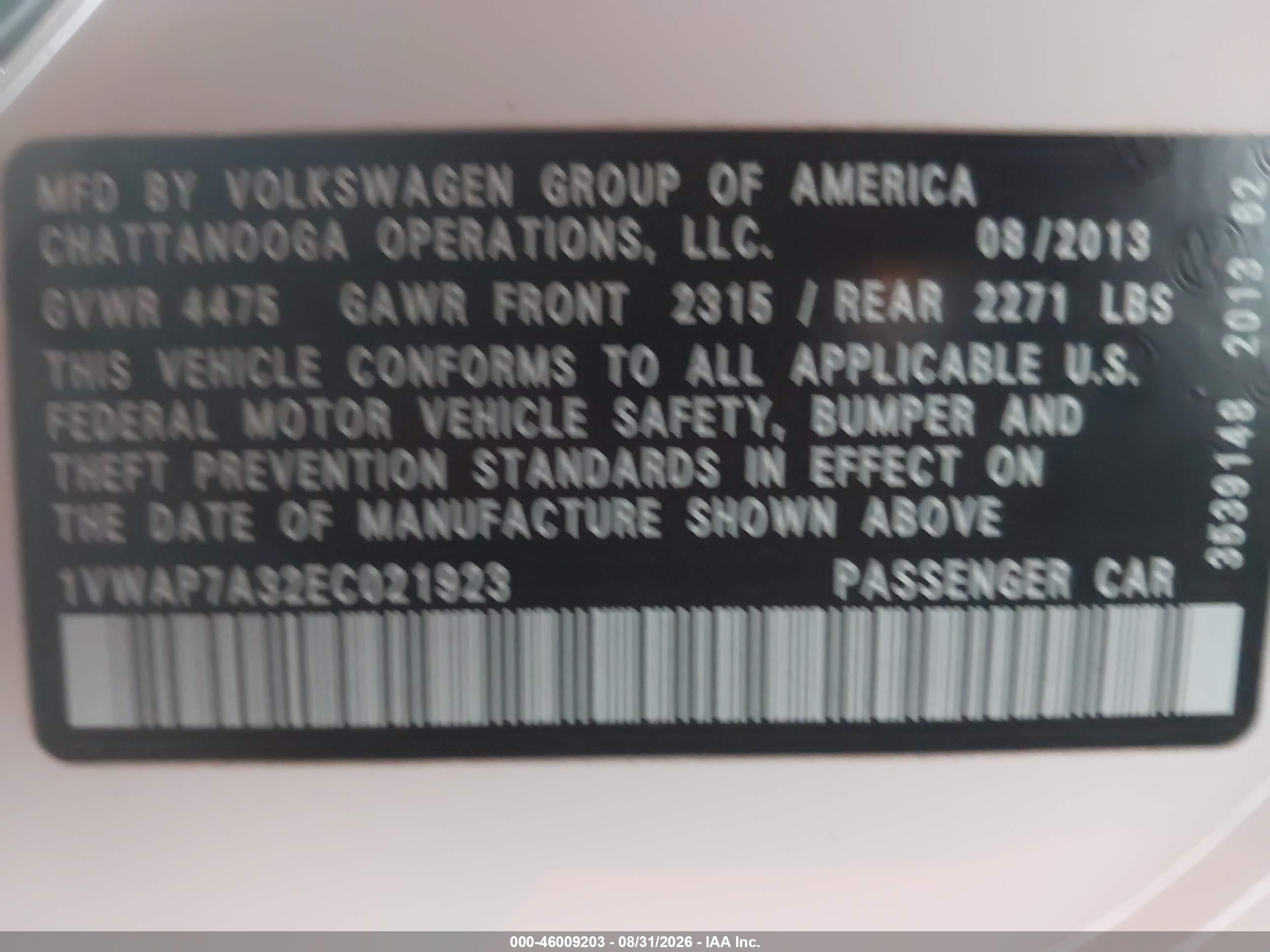 2014 Volkswagen Passat 2.5l Wolfsburg Edition White vin: 1VWAP7A32EC021923