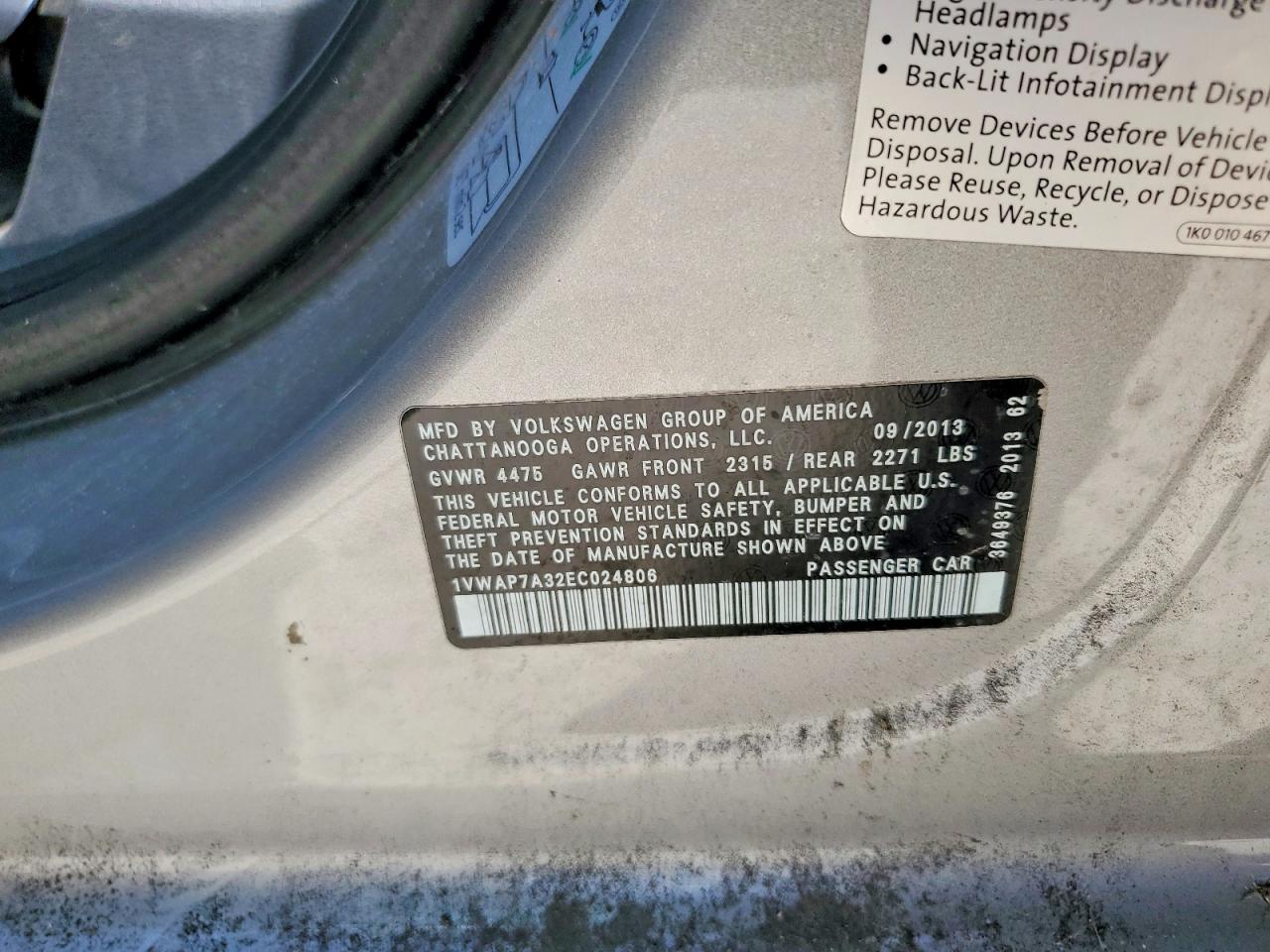 2014 Volkswagen Passat S Silver vin: 1VWAP7A32EC024806
