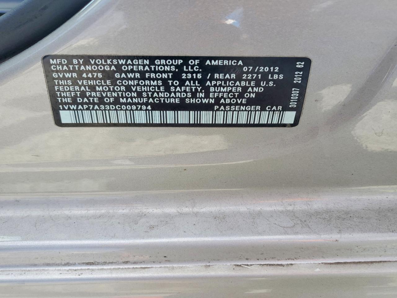 2013 Volkswagen Passat S Gray vin: 1VWAP7A33DC009794