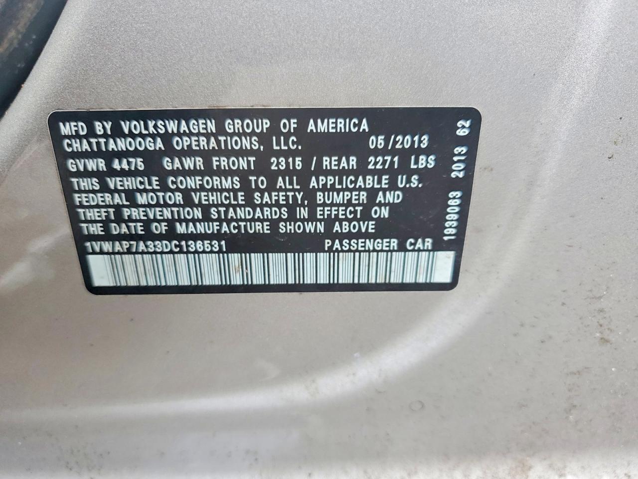 2013 Volkswagen Passat S Silver vin: 1VWAP7A33DC136531