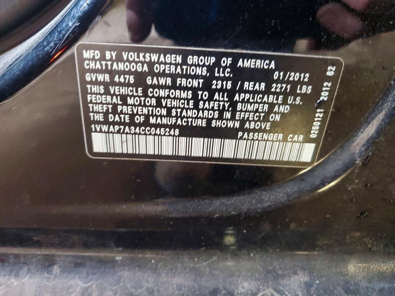 2012 Volkswagen Passat S Black vin: 1VWAP7A34CC045248