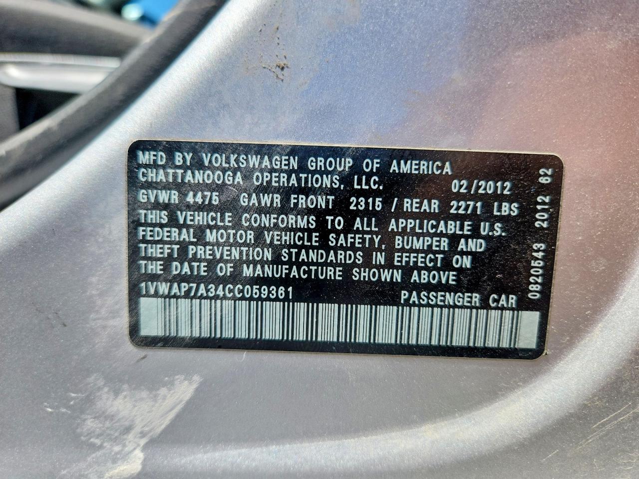 2012 Volkswagen Passat S Silver vin: 1VWAP7A34CC059361