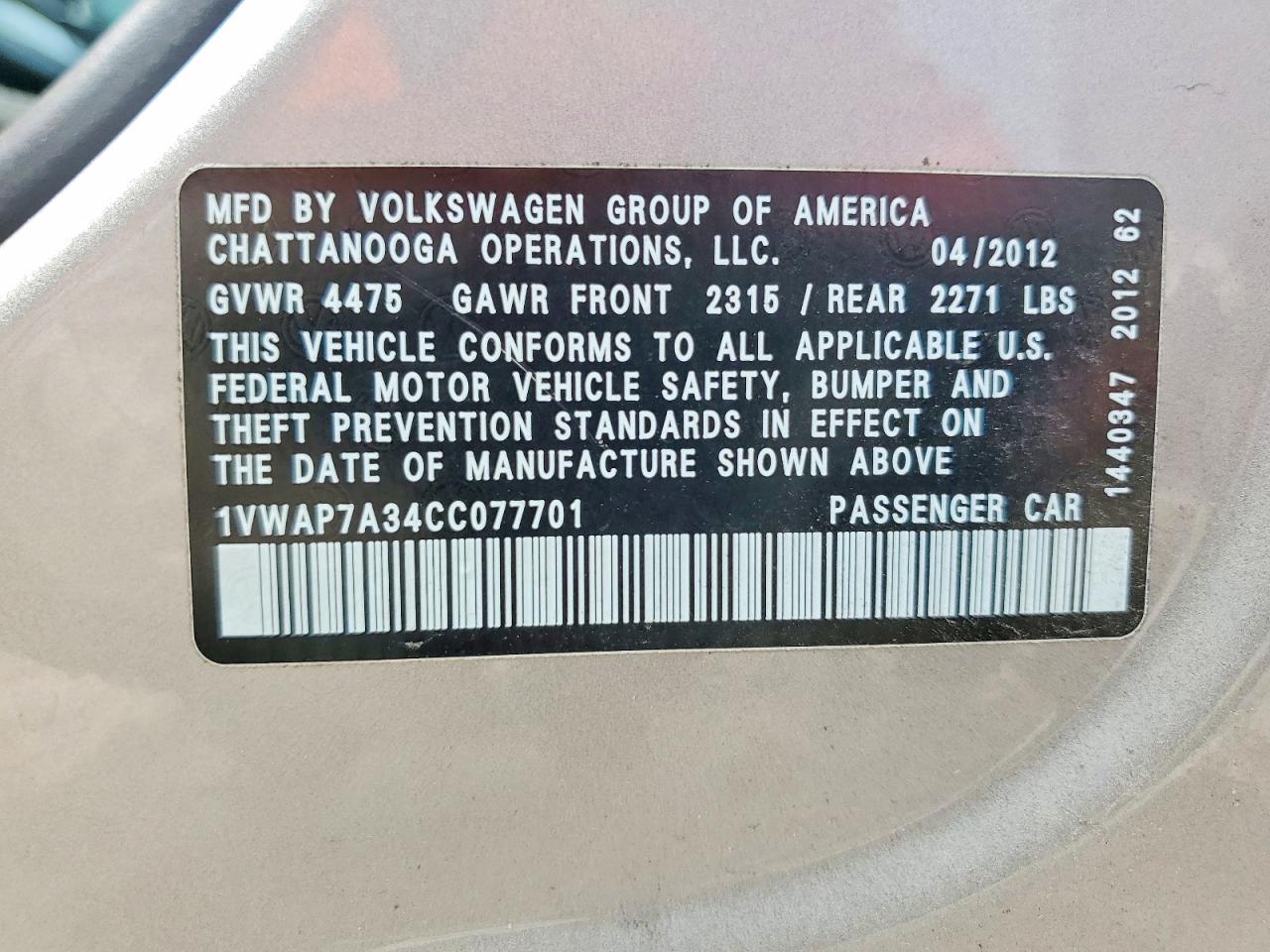 2012 Volkswagen Passat S Silver vin: 1VWAP7A34CC077701