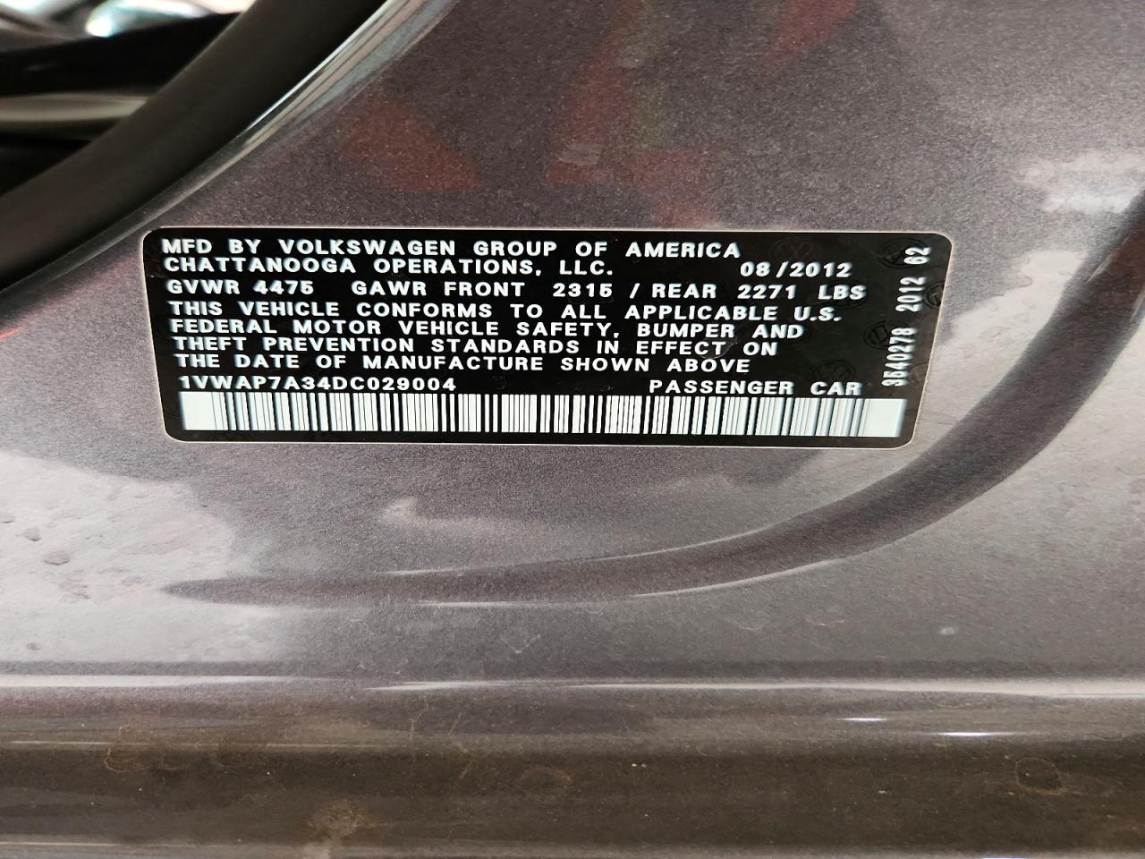 2013 Volkswagen Passat S Gray vin: 1VWAP7A34DC029004
