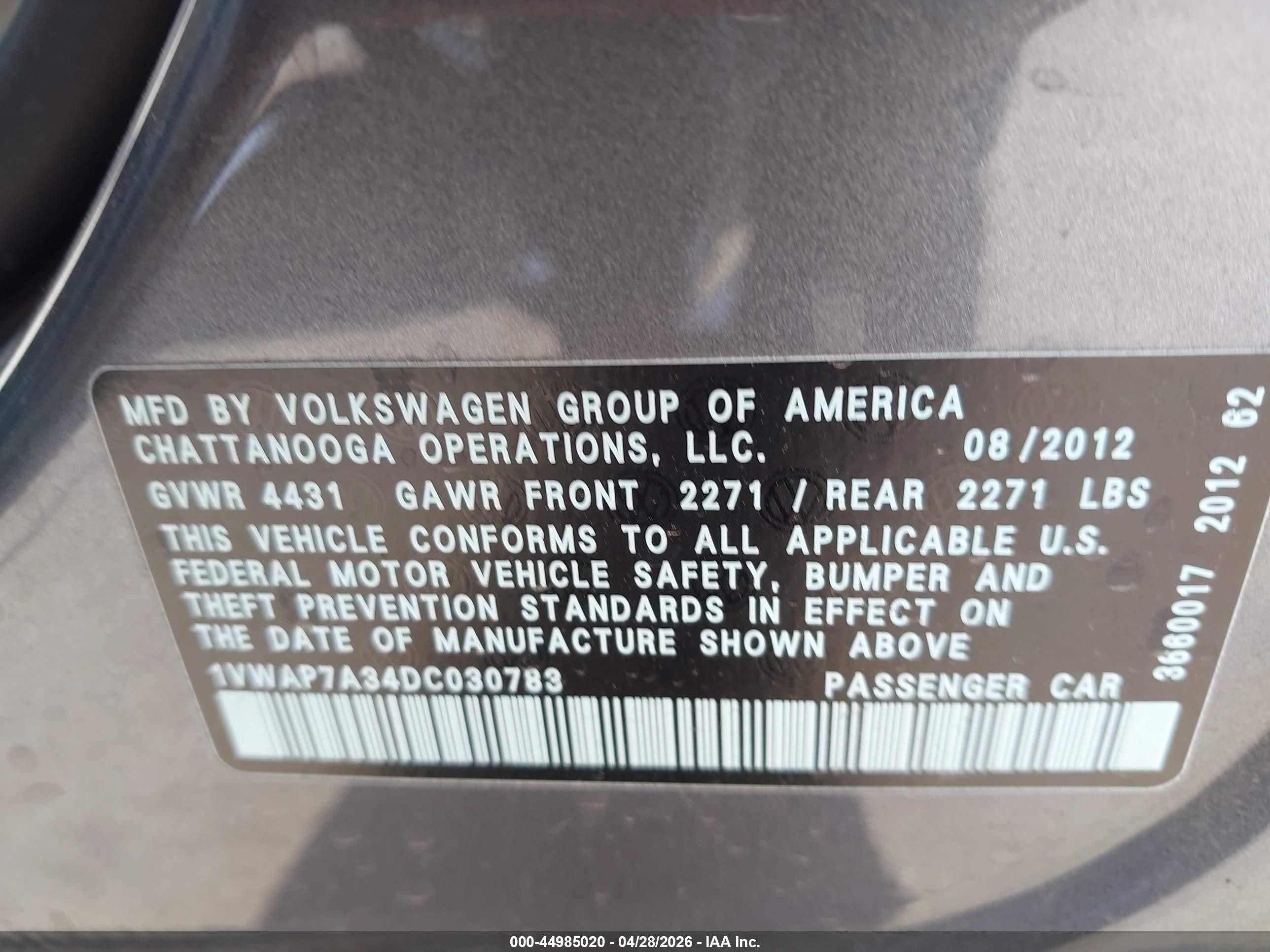 2013 Volkswagen Passat 2.5l S Gray vin: 1VWAP7A34DC030783
