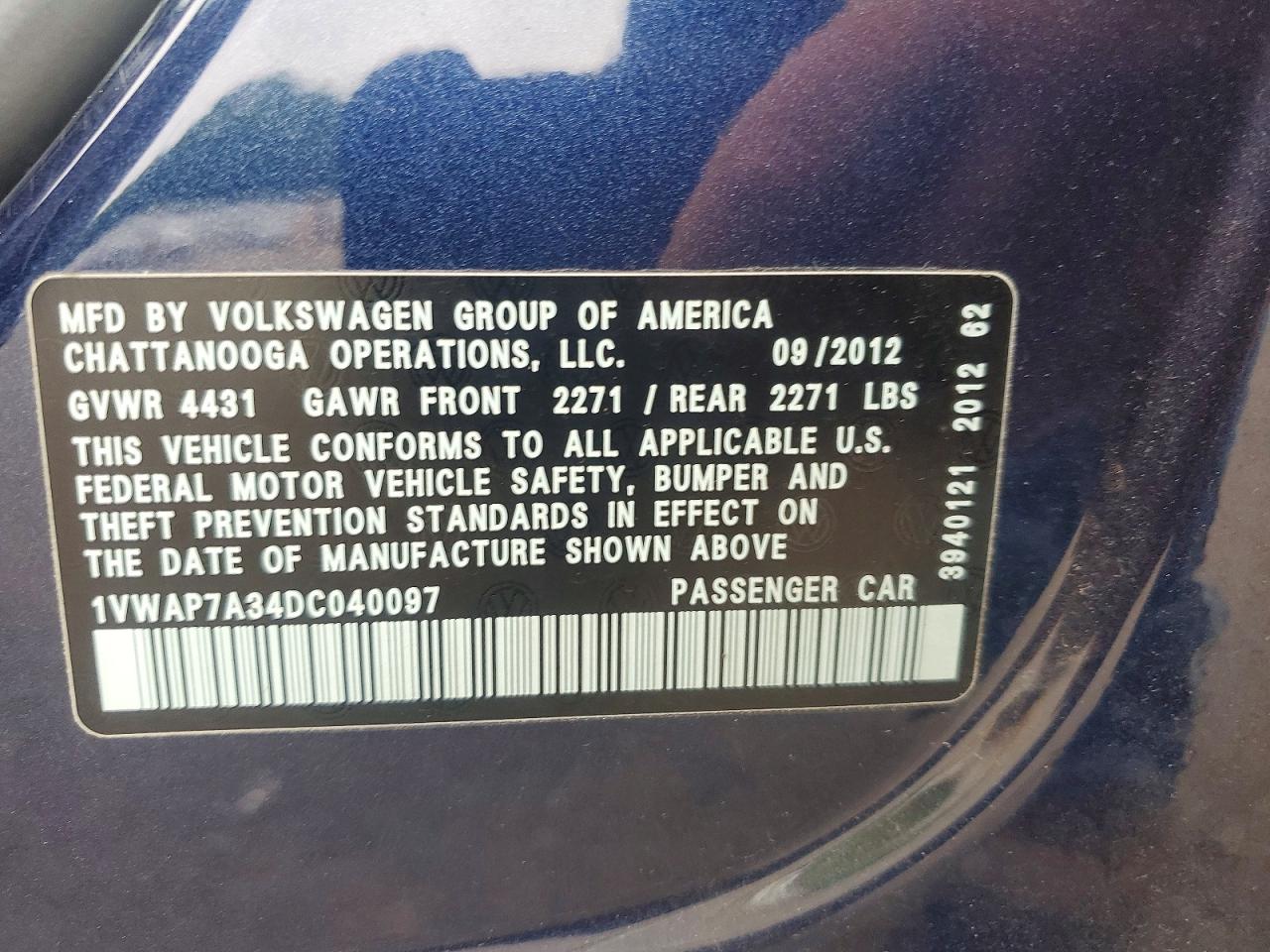 2013 Volkswagen Passat S Blue vin: 1VWAP7A34DC040097