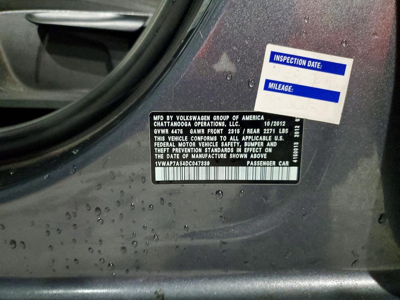 2013 Volkswagen Passat S Gray vin: 1VWAP7A34DC047339