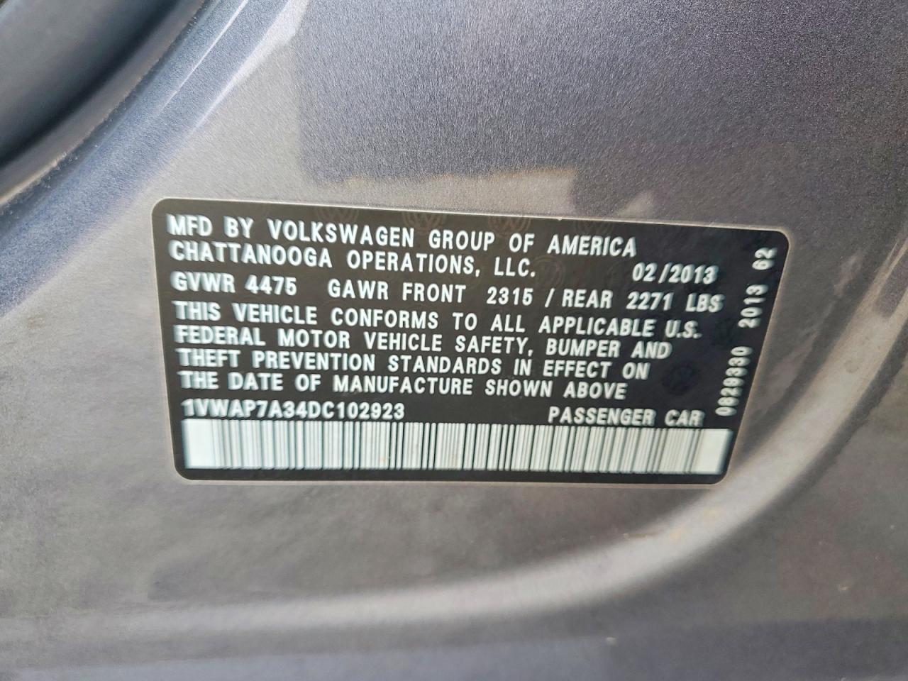 2013 Volkswagen Passat S Charcoal vin: 1VWAP7A34DC102923