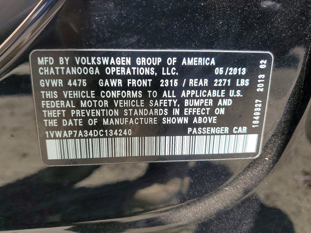 2013 Volkswagen Passat S Black vin: 1VWAP7A34DC134240