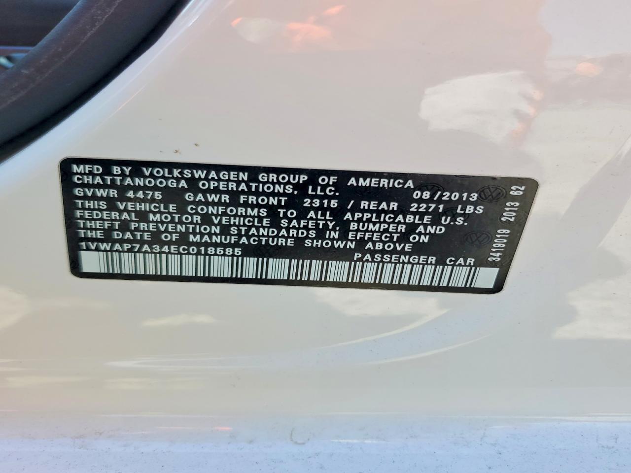 2014 Volkswagen Passat S White vin: 1VWAP7A34EC018585