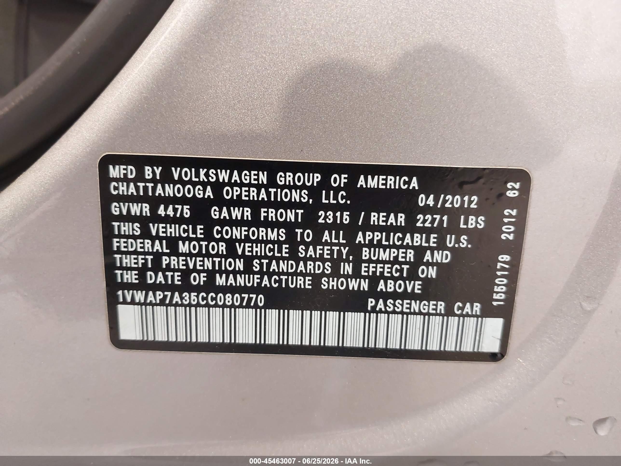 2012 Volkswagen Passat 2.5l S Gray vin: 1VWAP7A35CC080770