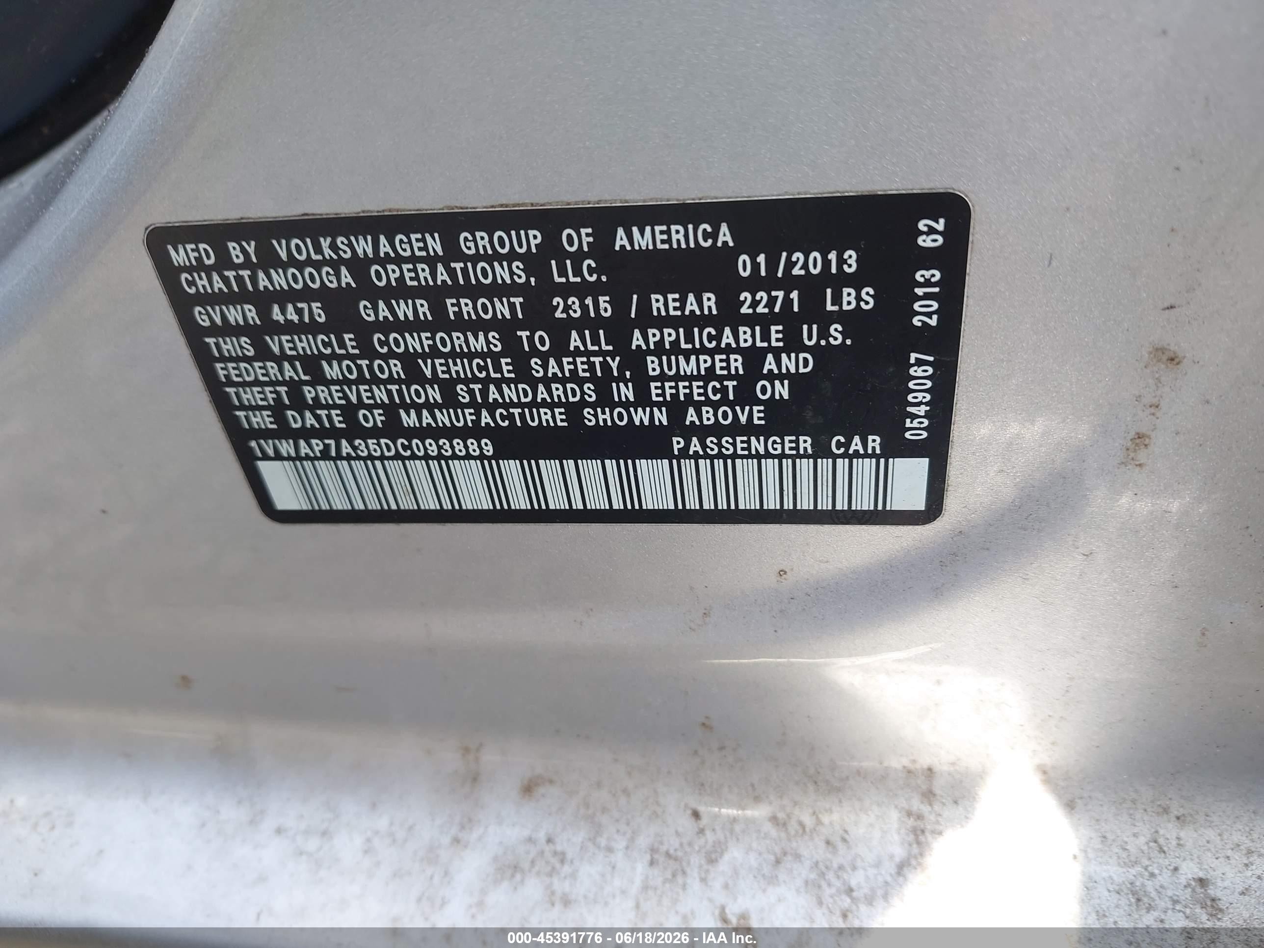 2013 Volkswagen Passat 2.5l S Silver vin: 1VWAP7A35DC093889