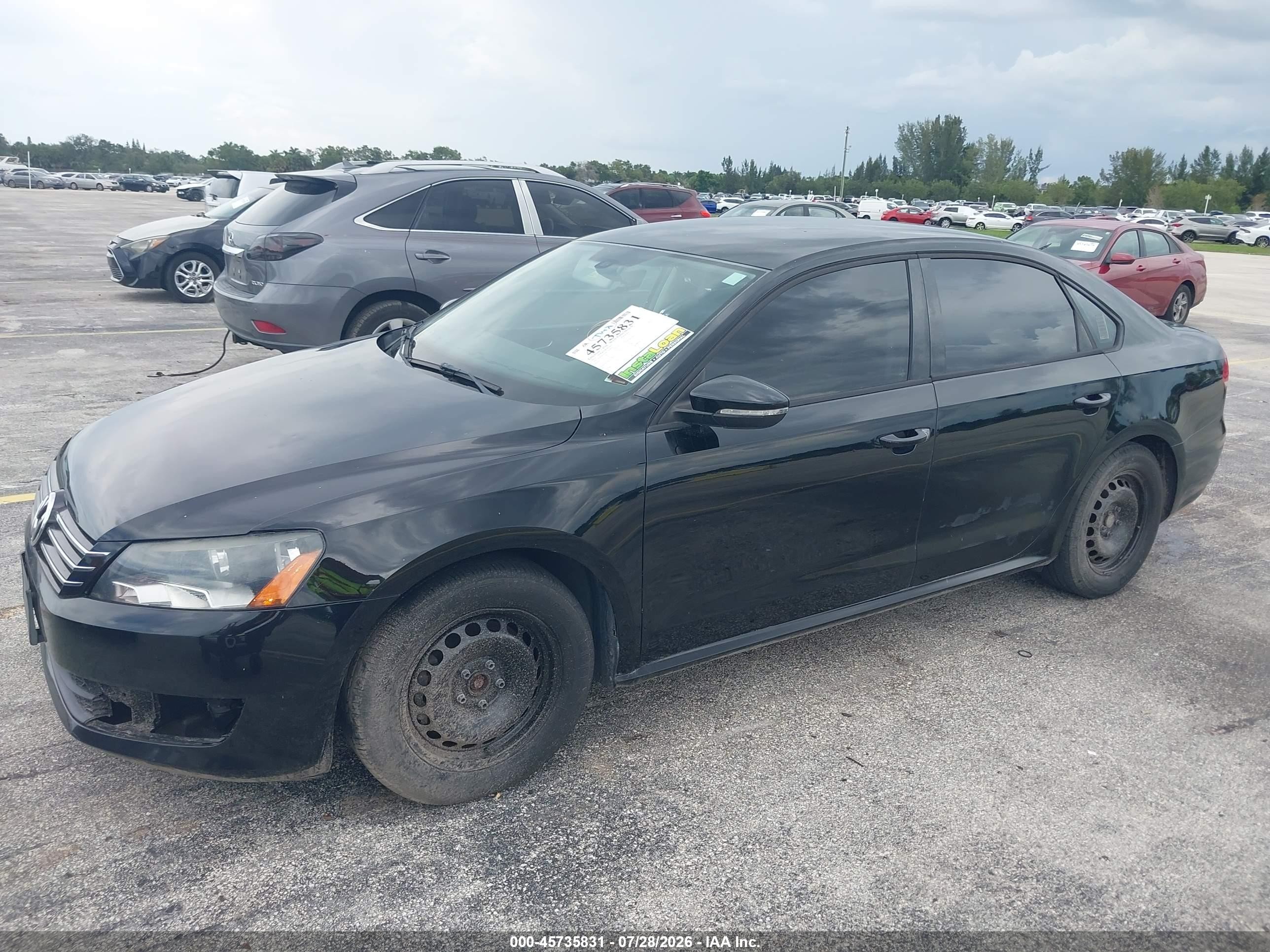 2012 Volkswagen Passat 2.5l S Black vin: 1VWAP7A36CC035014