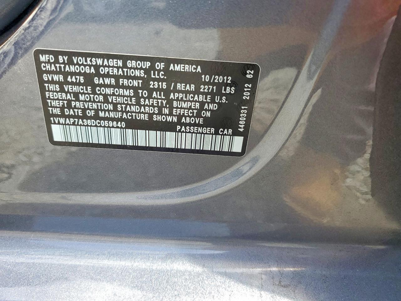 2013 Volkswagen Passat S Gray vin: 1VWAP7A36DC059640