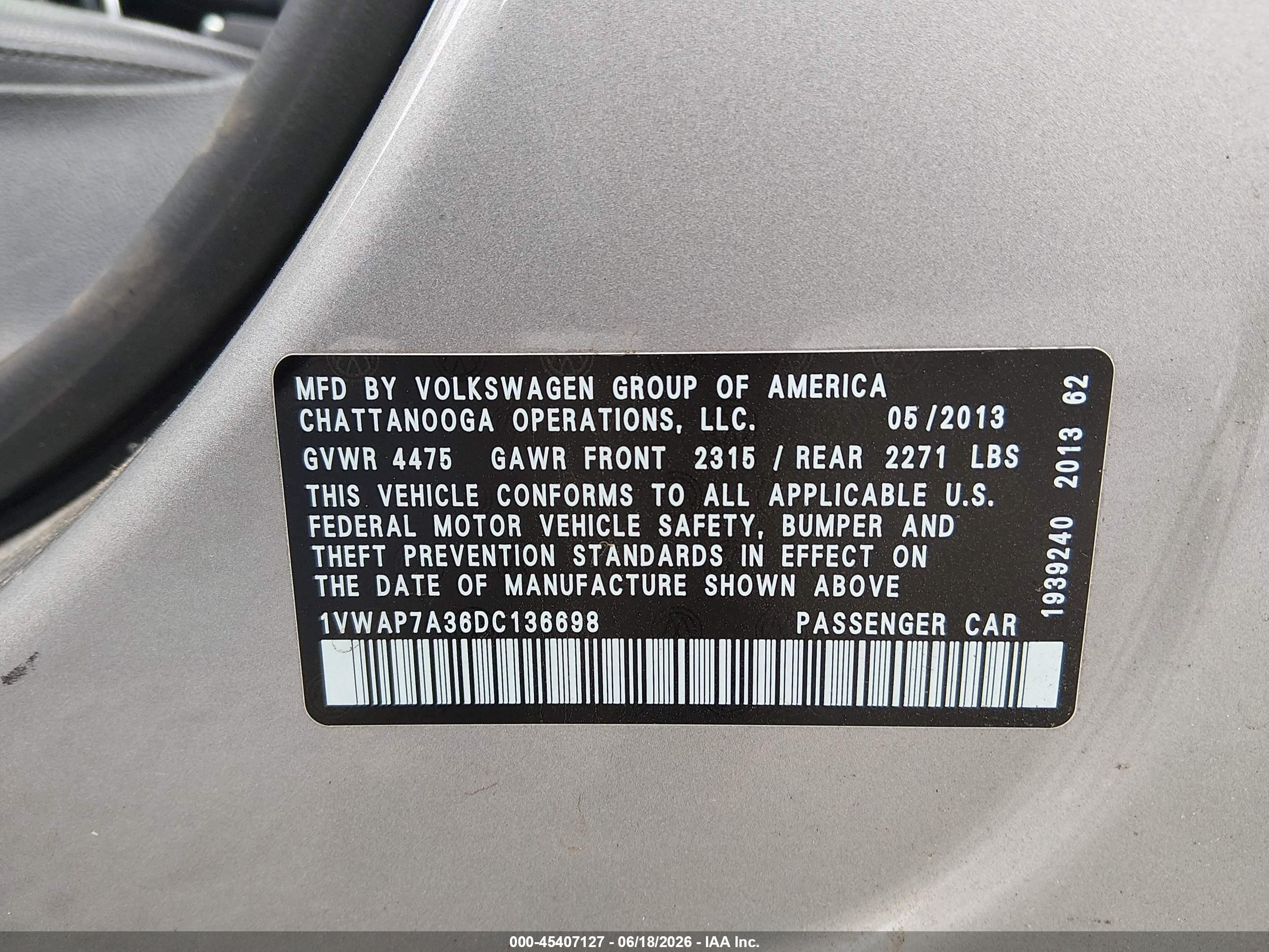 2013 Volkswagen Passat 2.5l Wolfsburg Edition Silver vin: 1VWAP7A36DC136698