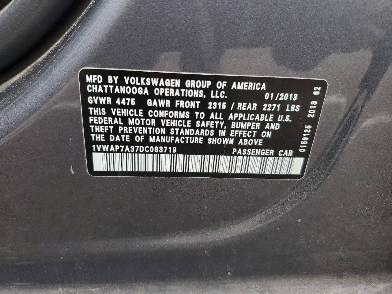 2013 Volkswagen Passat S Gray vin: 1VWAP7A37DC083719
