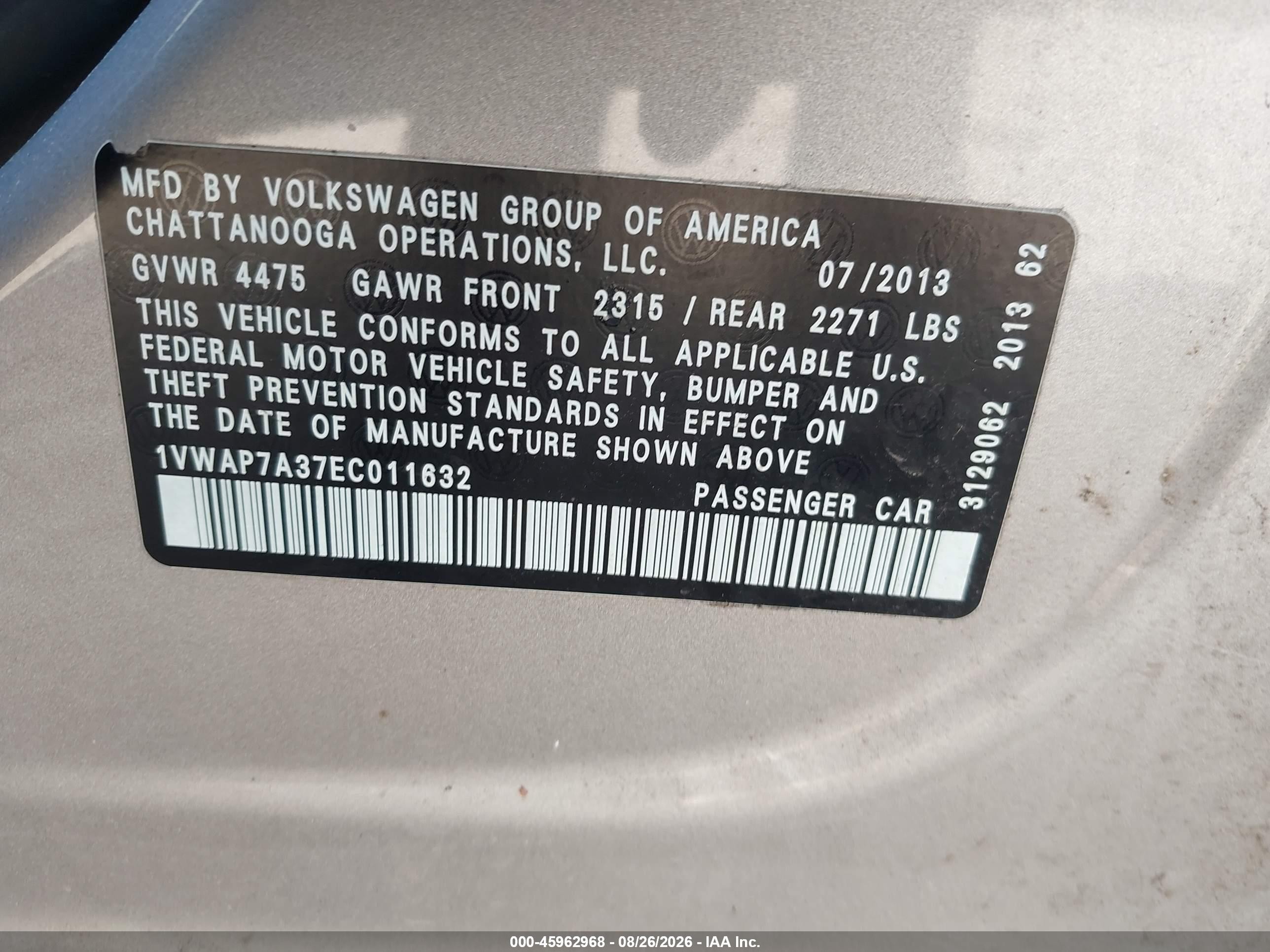 2014 Volkswagen Passat 2.5l S Silver vin: 1VWAP7A37EC011632