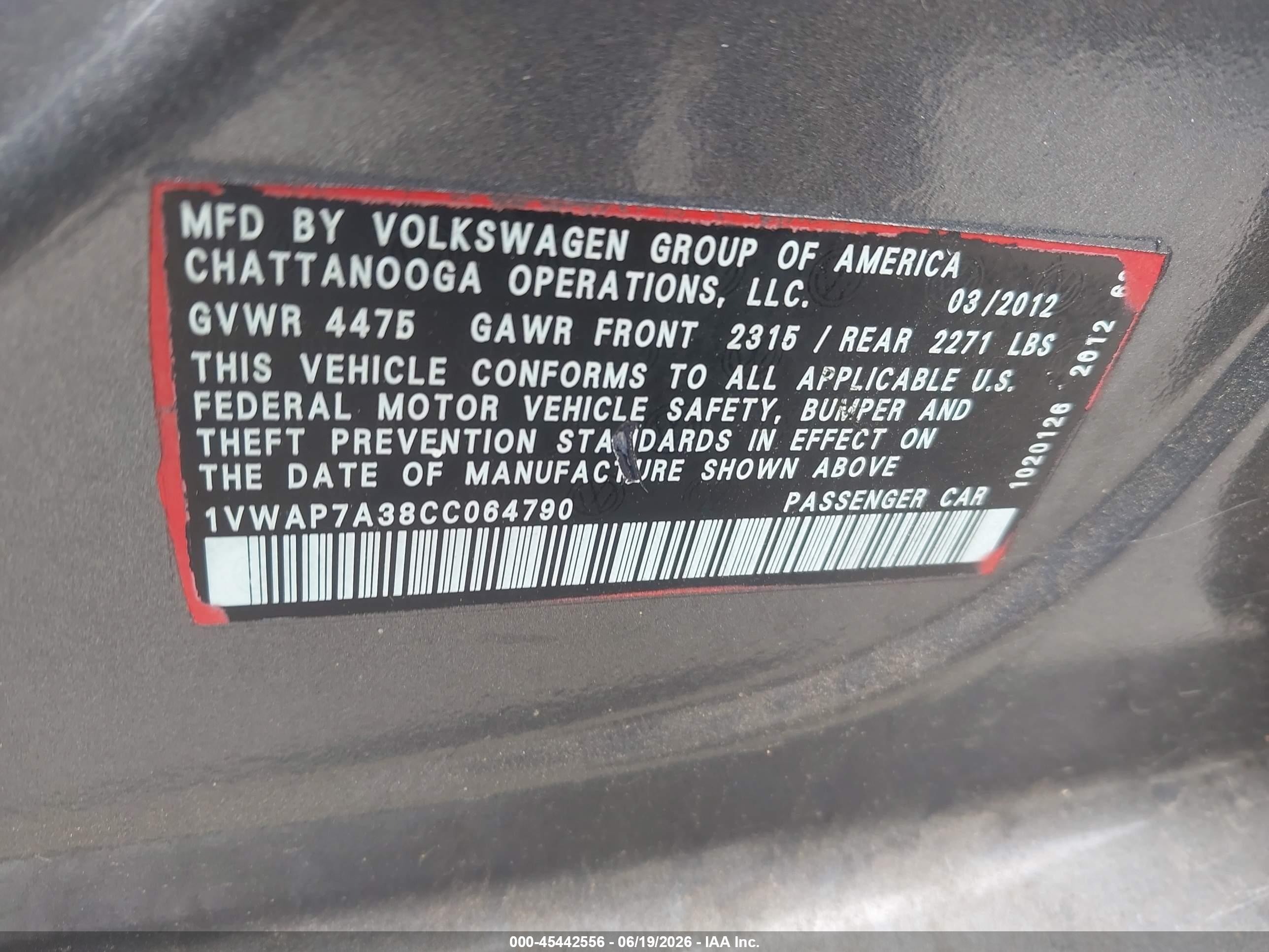 2012 Volkswagen Passat 2.5l S Black vin: 1VWAP7A38CC064790