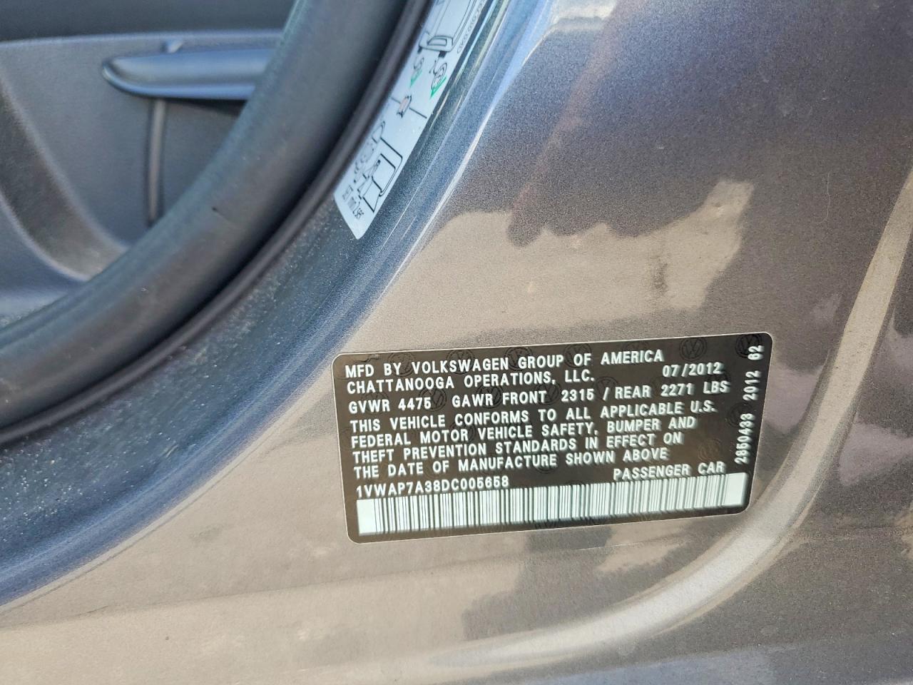 2013 Volkswagen Passat S Gray vin: 1VWAP7A38DC005658