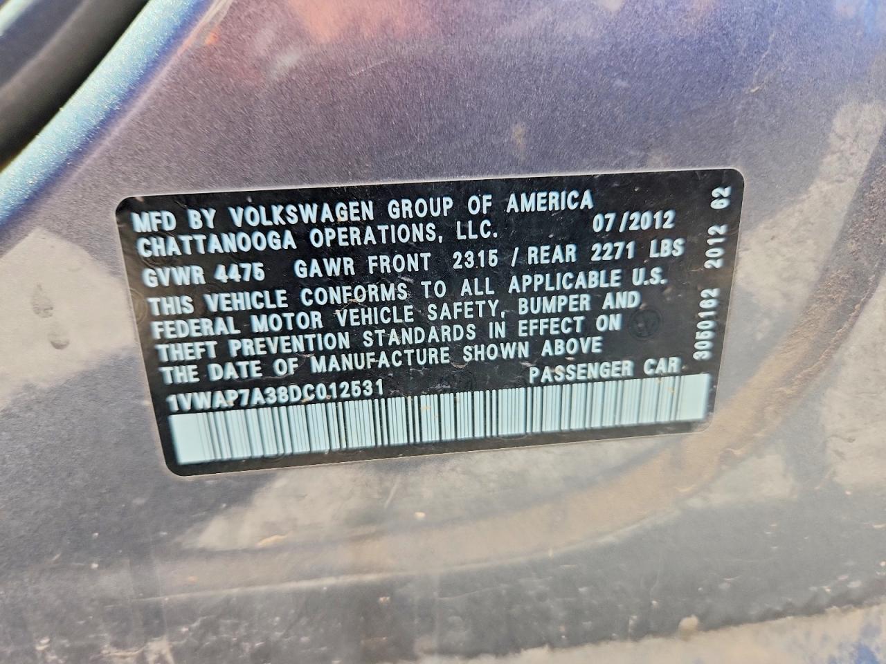 2013 Volkswagen Passat S Gray vin: 1VWAP7A38DC012531