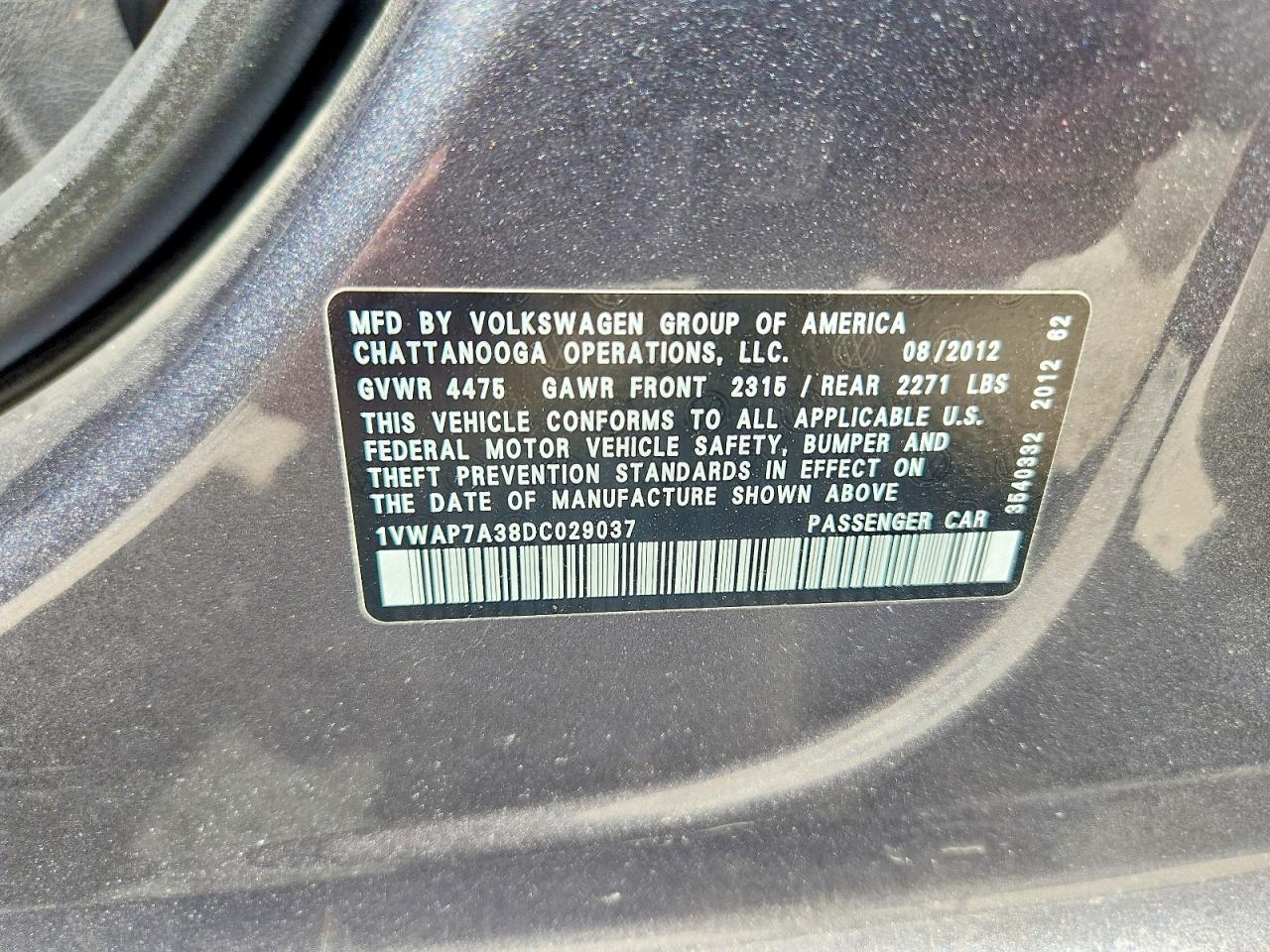 2013 Volkswagen Passat S Gray vin: 1VWAP7A38DC029037