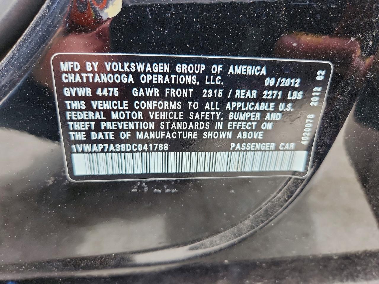 2013 Volkswagen Passat S Черный vin: 1VWAP7A38DC041768