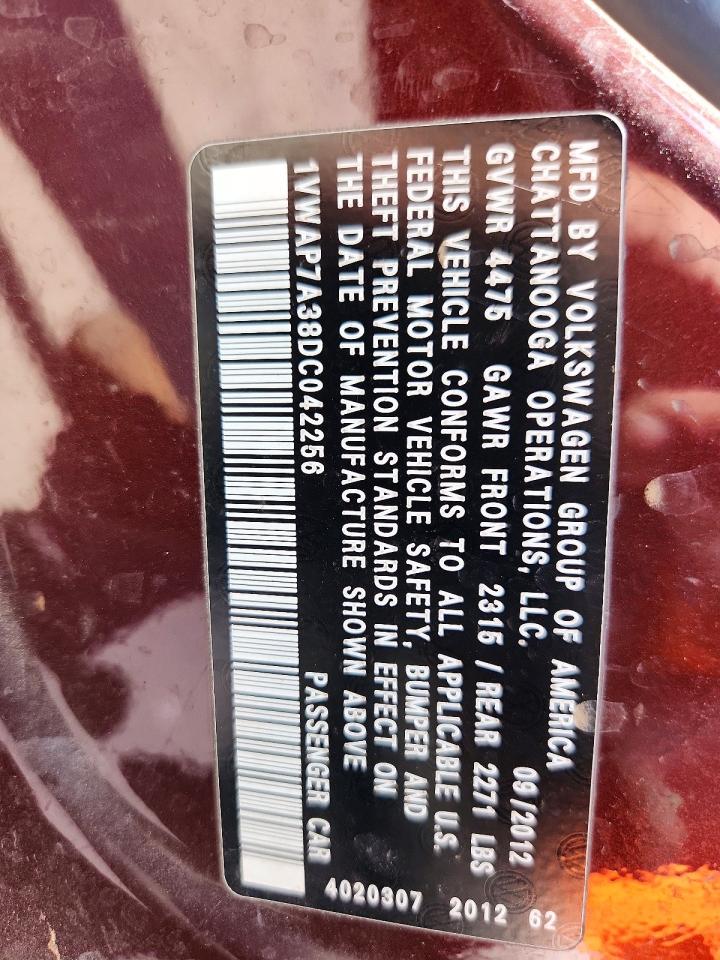 2013 Volkswagen Passat S Burgundy vin: 1VWAP7A38DC042256