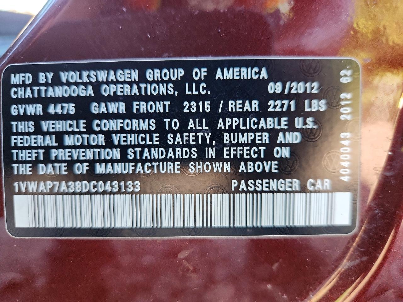 2013 Volkswagen Passat S Maroon vin: 1VWAP7A38DC043133