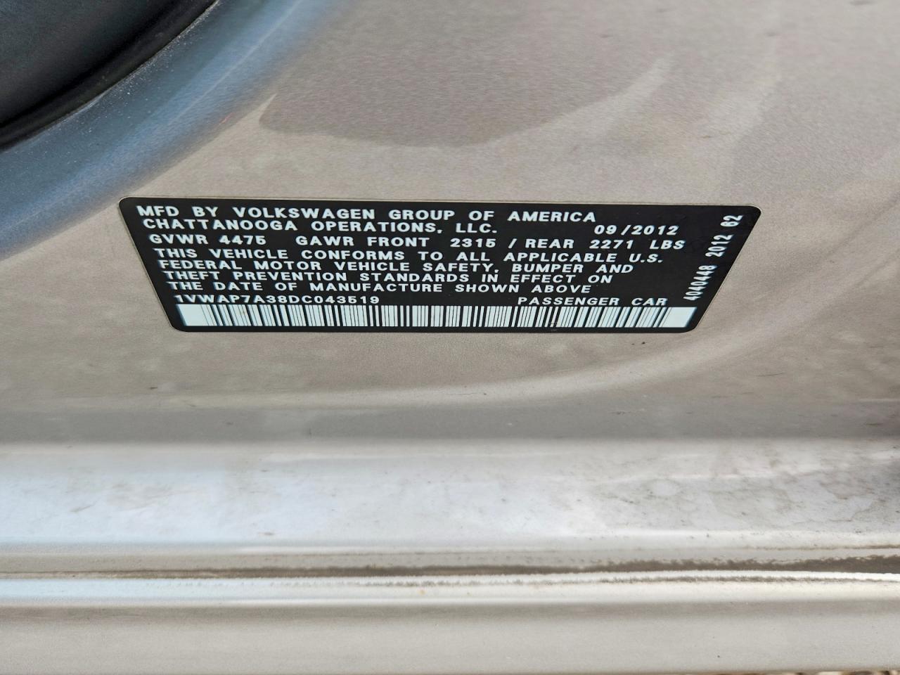 2013 Volkswagen Passat S Серебряный vin: 1VWAP7A38DC043519