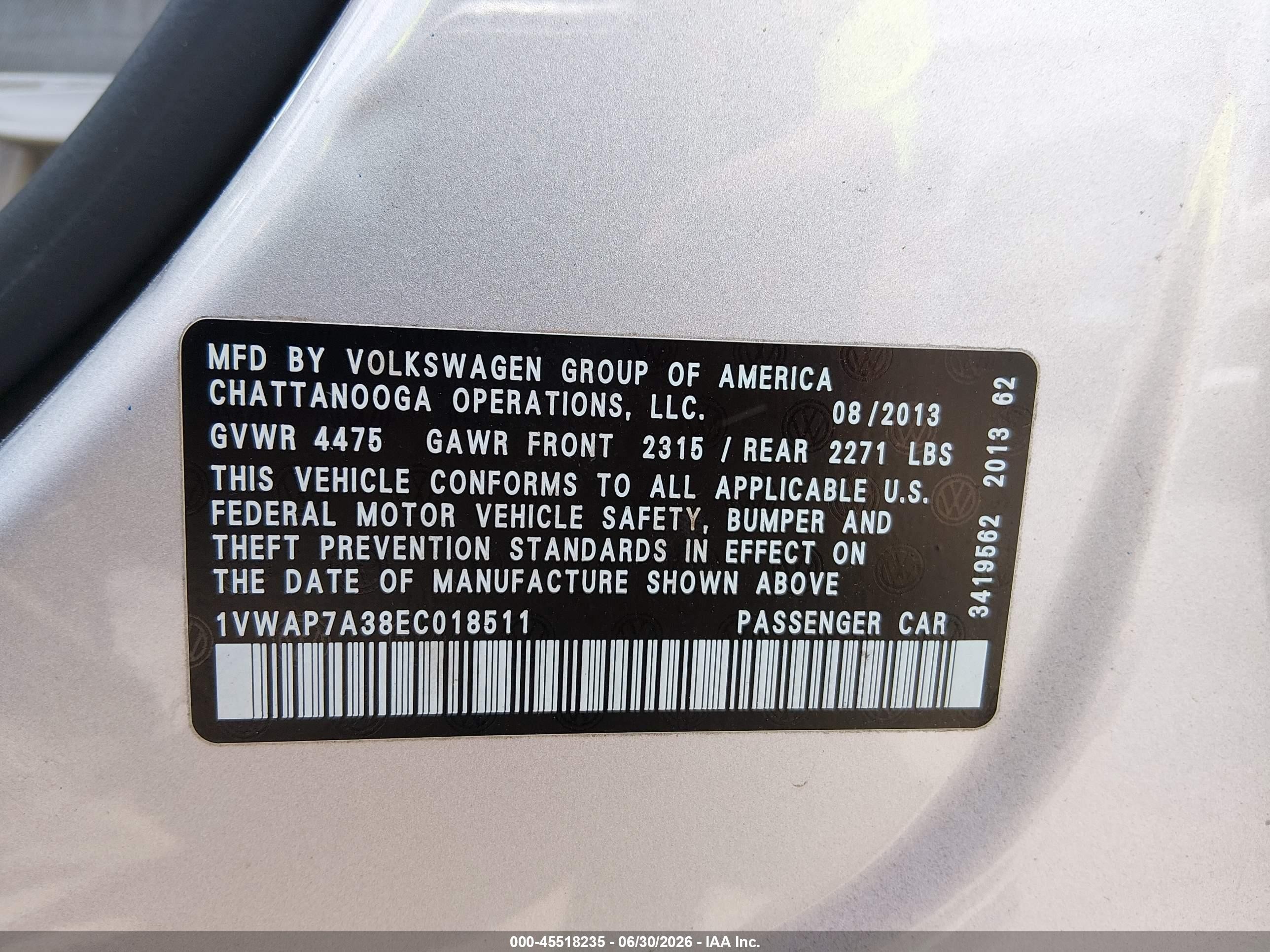 2014 Volkswagen Passat 2.5l S Silver vin: 1VWAP7A38EC018511