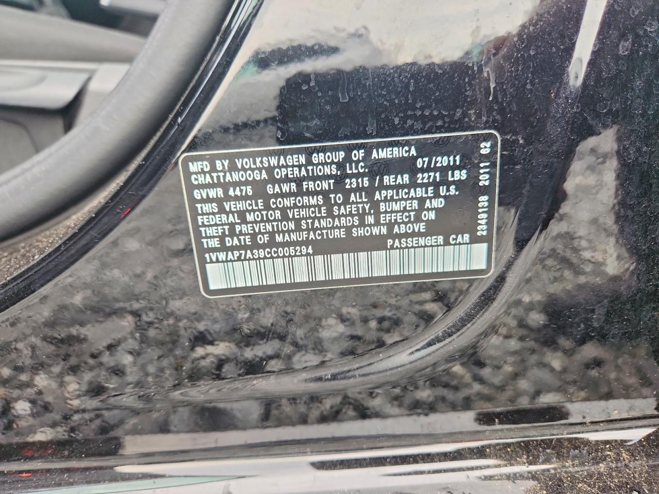 2012 Volkswagen Passat S Black vin: 1VWAP7A39CC005294