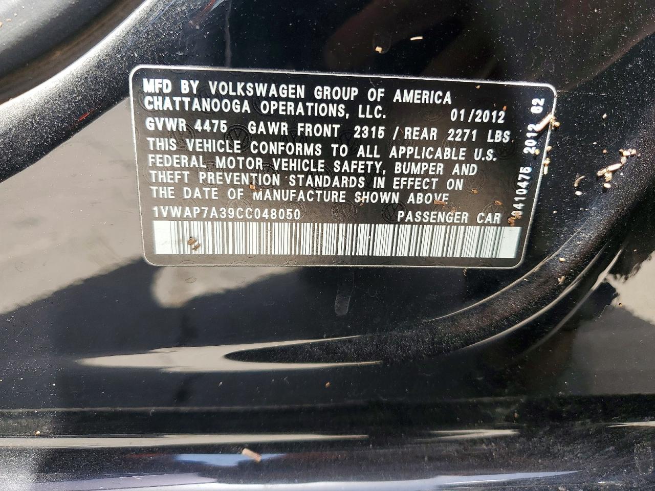 2012 Volkswagen Passat S Gray vin: 1VWAP7A39CC048050
