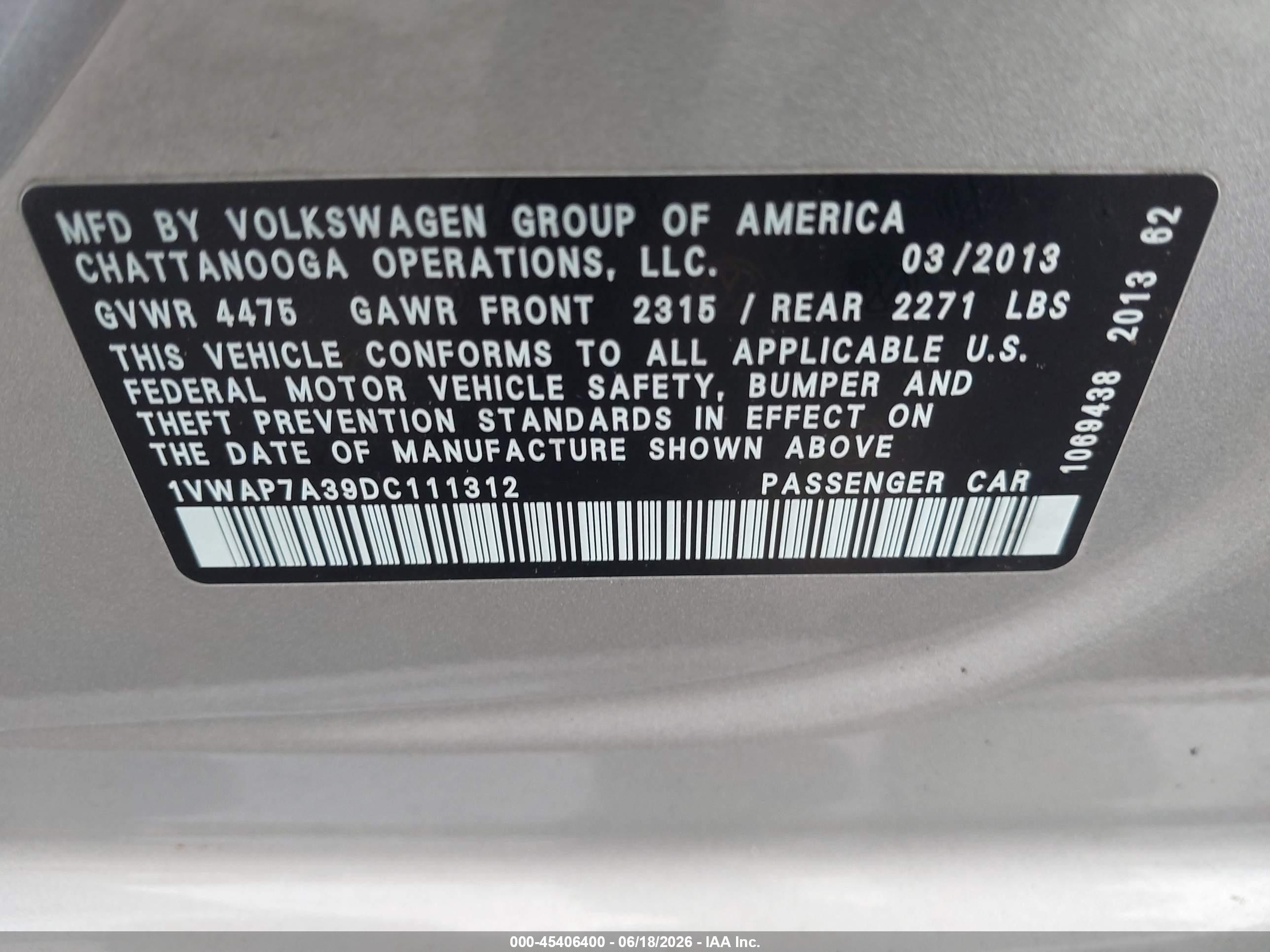2013 Volkswagen Passat 2.5l S Silver vin: 1VWAP7A39DC111312