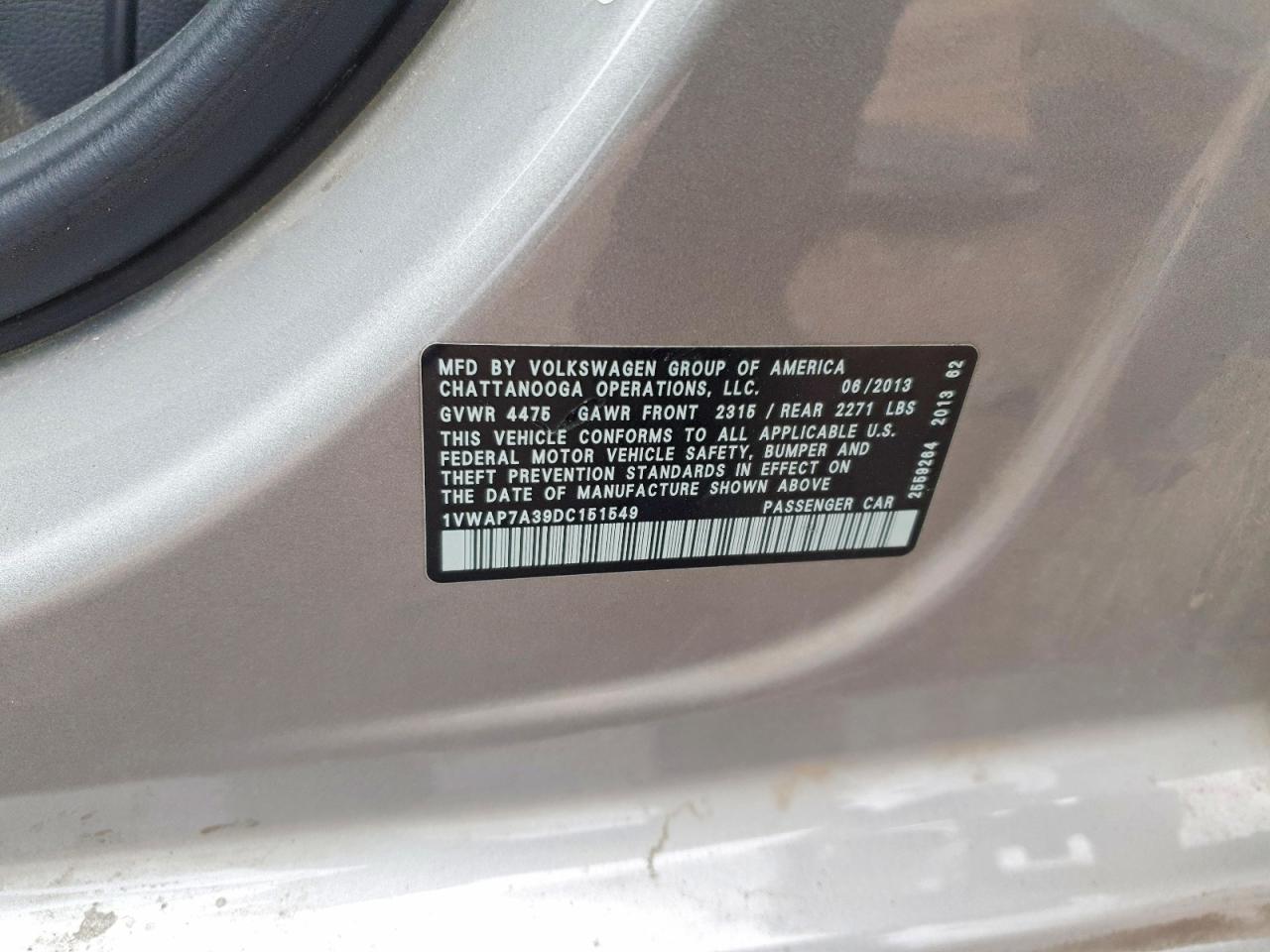 2013 Volkswagen Passat S Серебряный vin: 1VWAP7A39DC151549