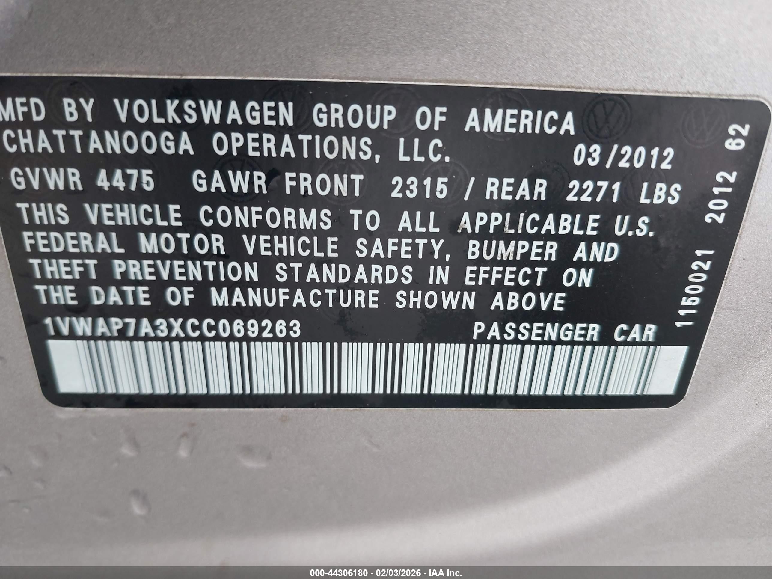 2012 Volkswagen Passat 2.5l S Gray vin: 1VWAP7A3XCC069263