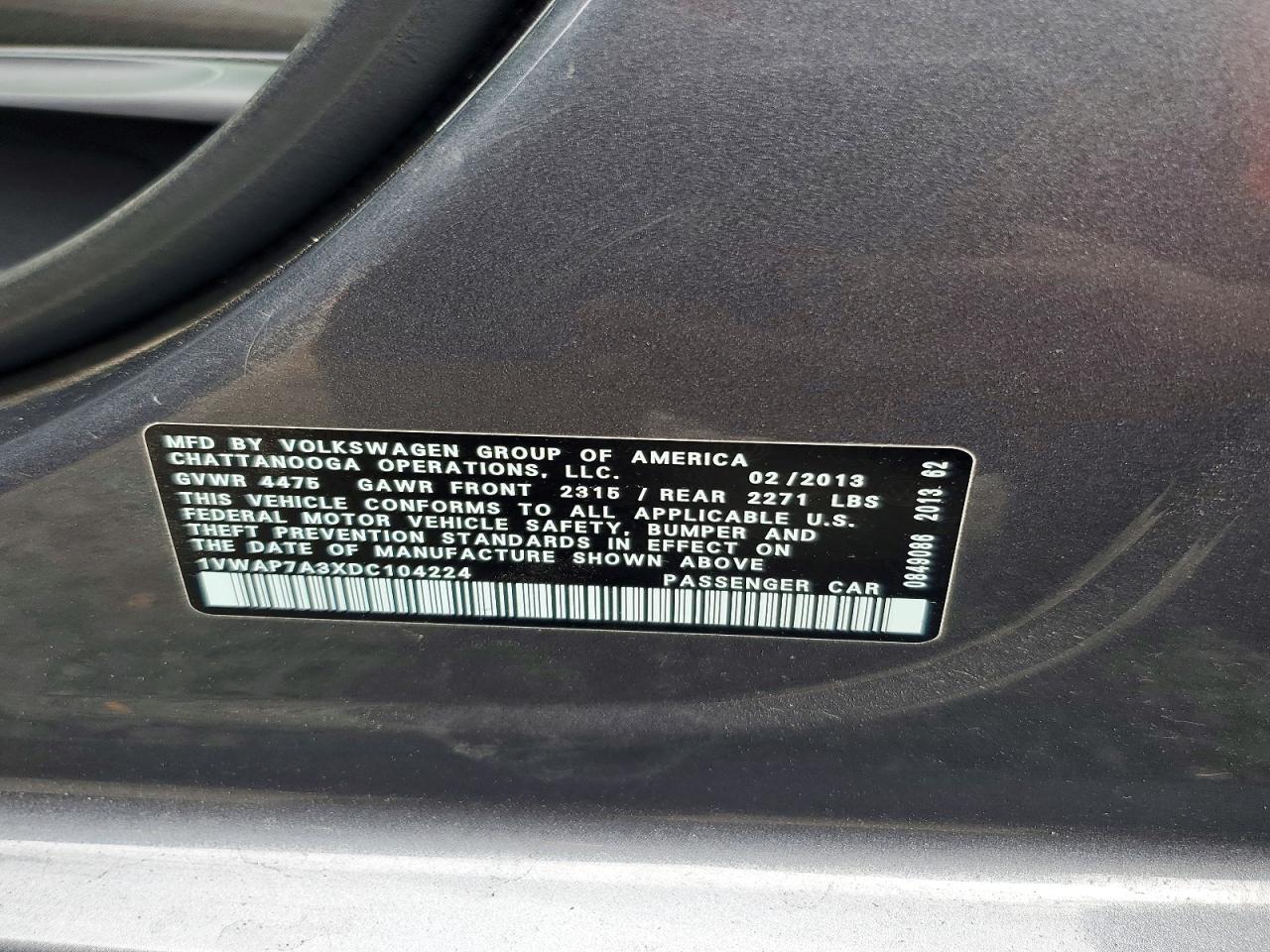 2013 Volkswagen Passat S Gray vin: 1VWAP7A3XDC104224