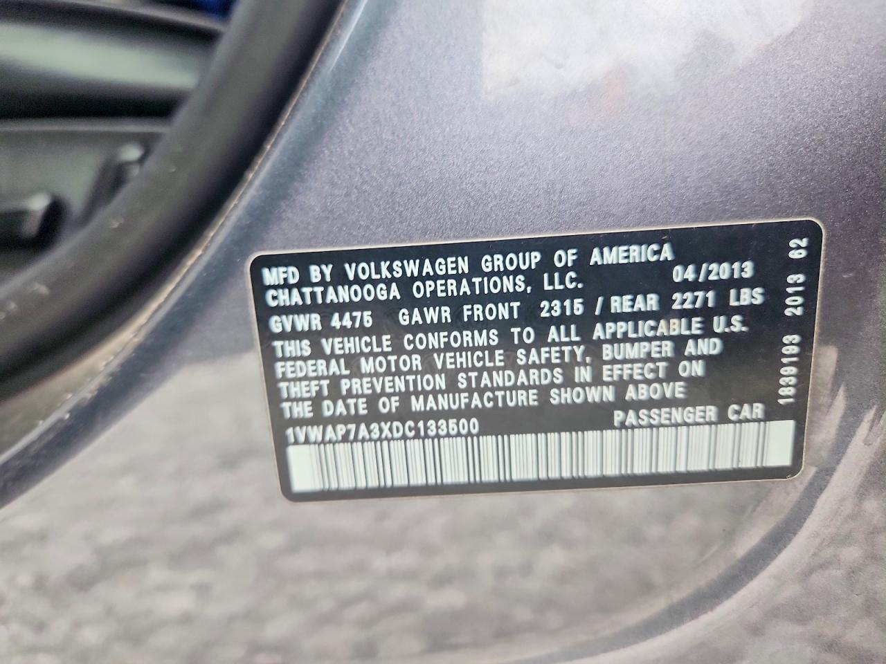 2013 Volkswagen Passat S Gray vin: 1VWAP7A3XDC133500