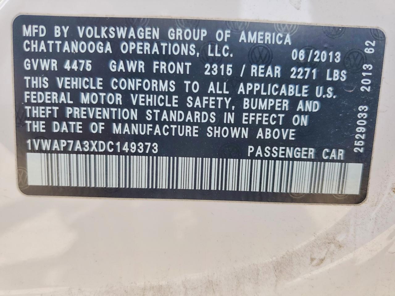 2013 Volkswagen Passat S Белый vin: 1VWAP7A3XDC149373