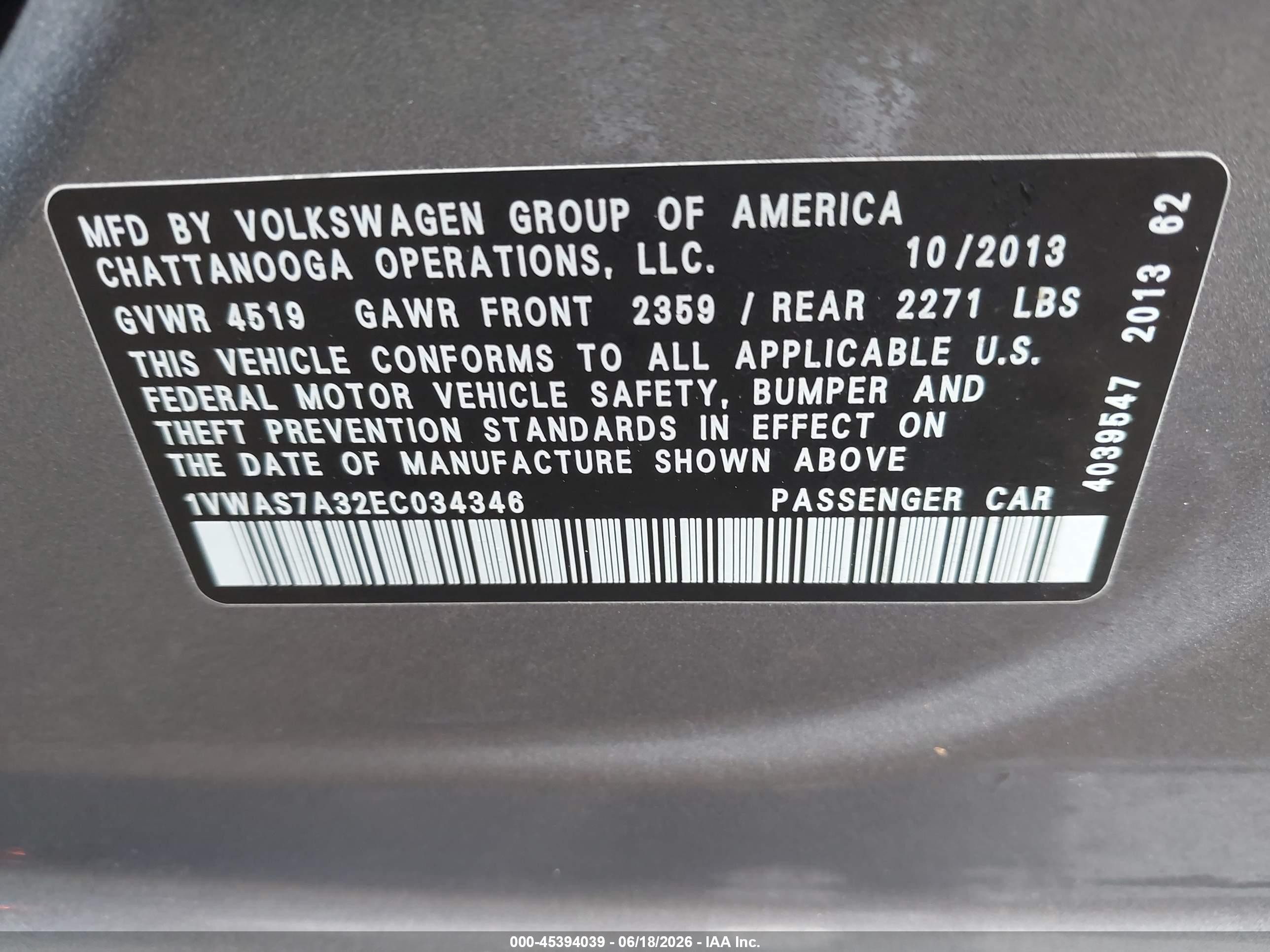 2014 Volkswagen Passat 1.8t Wolfsburg Edition Gray vin: 1VWAS7A32EC034346
