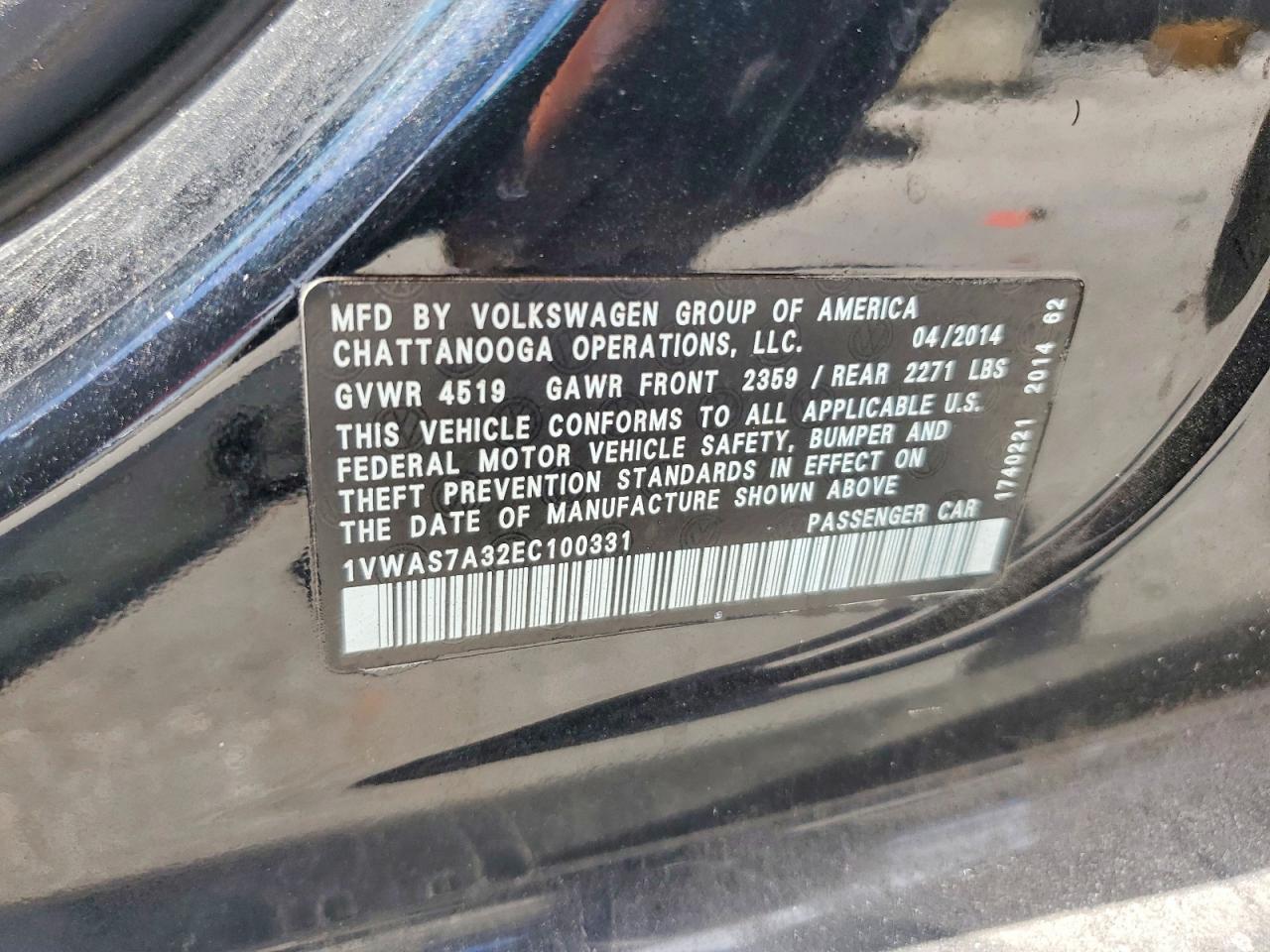 2014 Volkswagen Passat S Черный vin: 1VWAS7A32EC100331