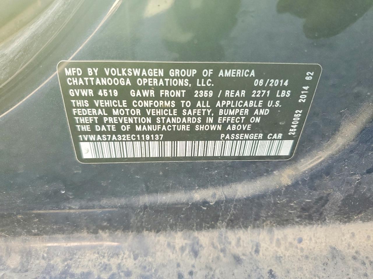 2014 Volkswagen Passat Синий vin: 1VWAS7A32EC119137