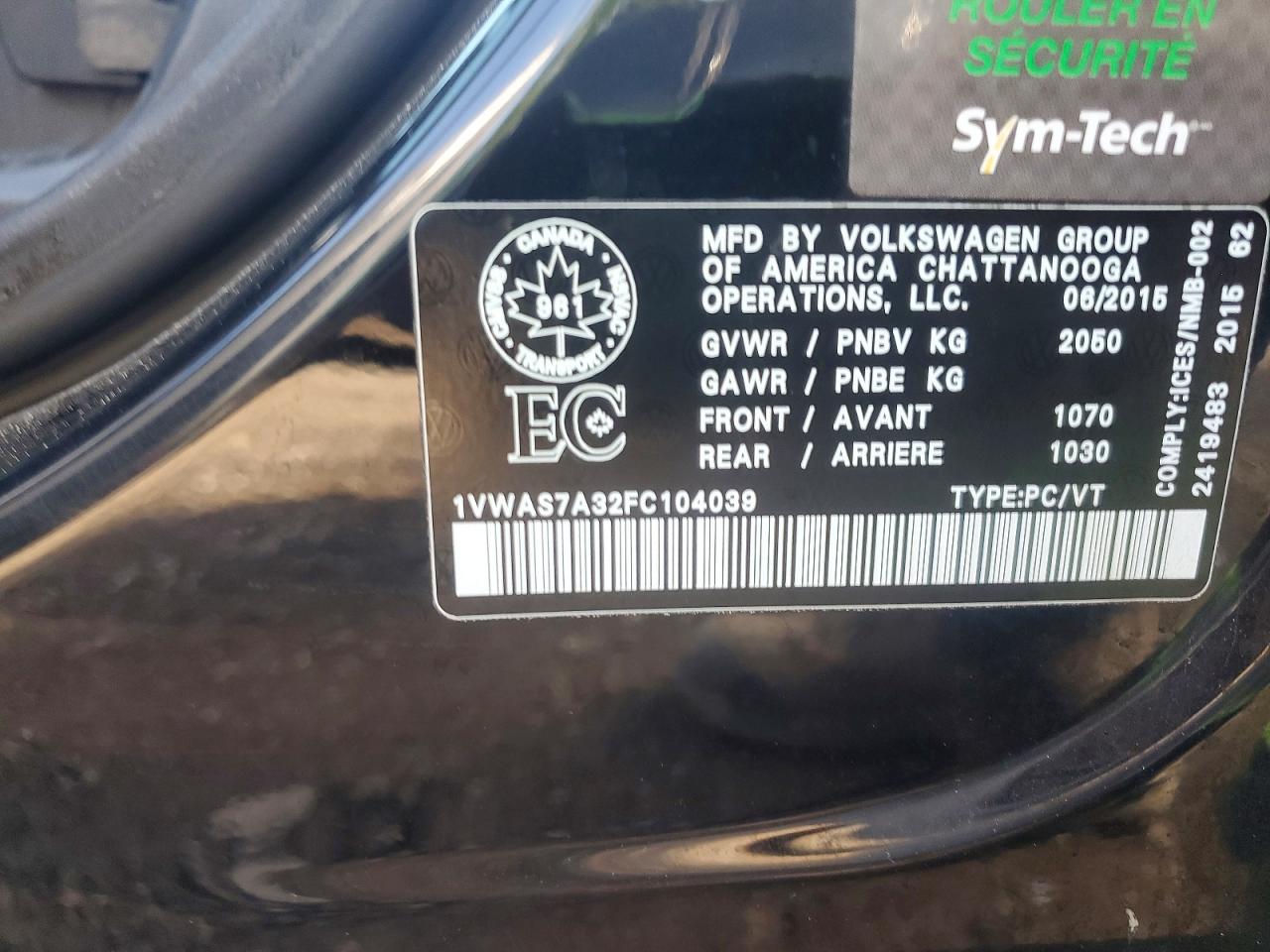 2015 Volkswagen Passat S Black vin: 1VWAS7A32FC104039